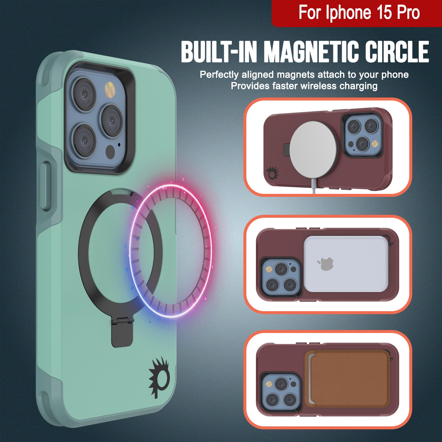 PunkCase iPhone 15 Pro Case, [Spartan 2.0 Series] Clear Rugged Heavy Duty Cover W/Built in Screen Protector [teal]