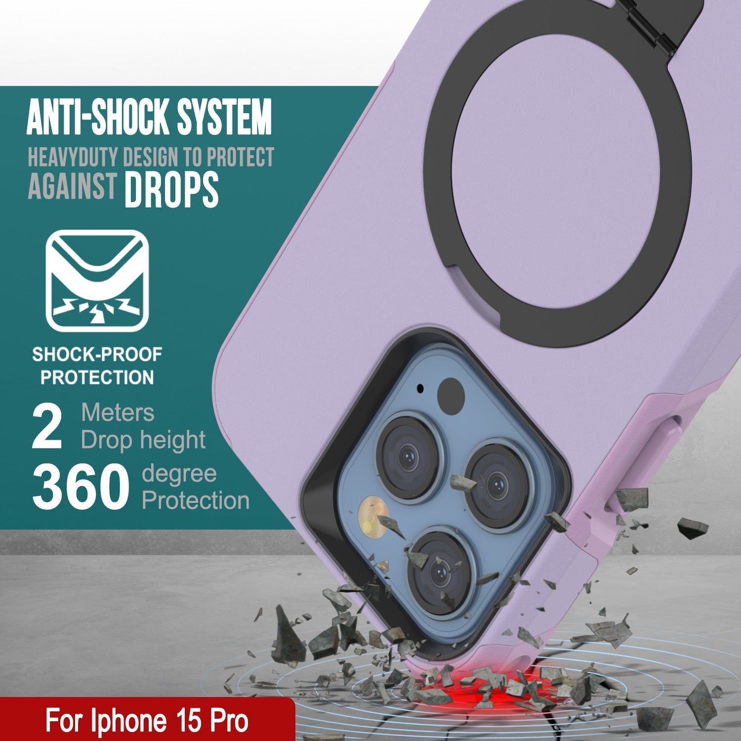 PunkCase iPhone 15 Pro Case, [Spartan 2.0 Series] Clear Rugged Heavy Duty Cover W/Built in Screen Protector [lilac]