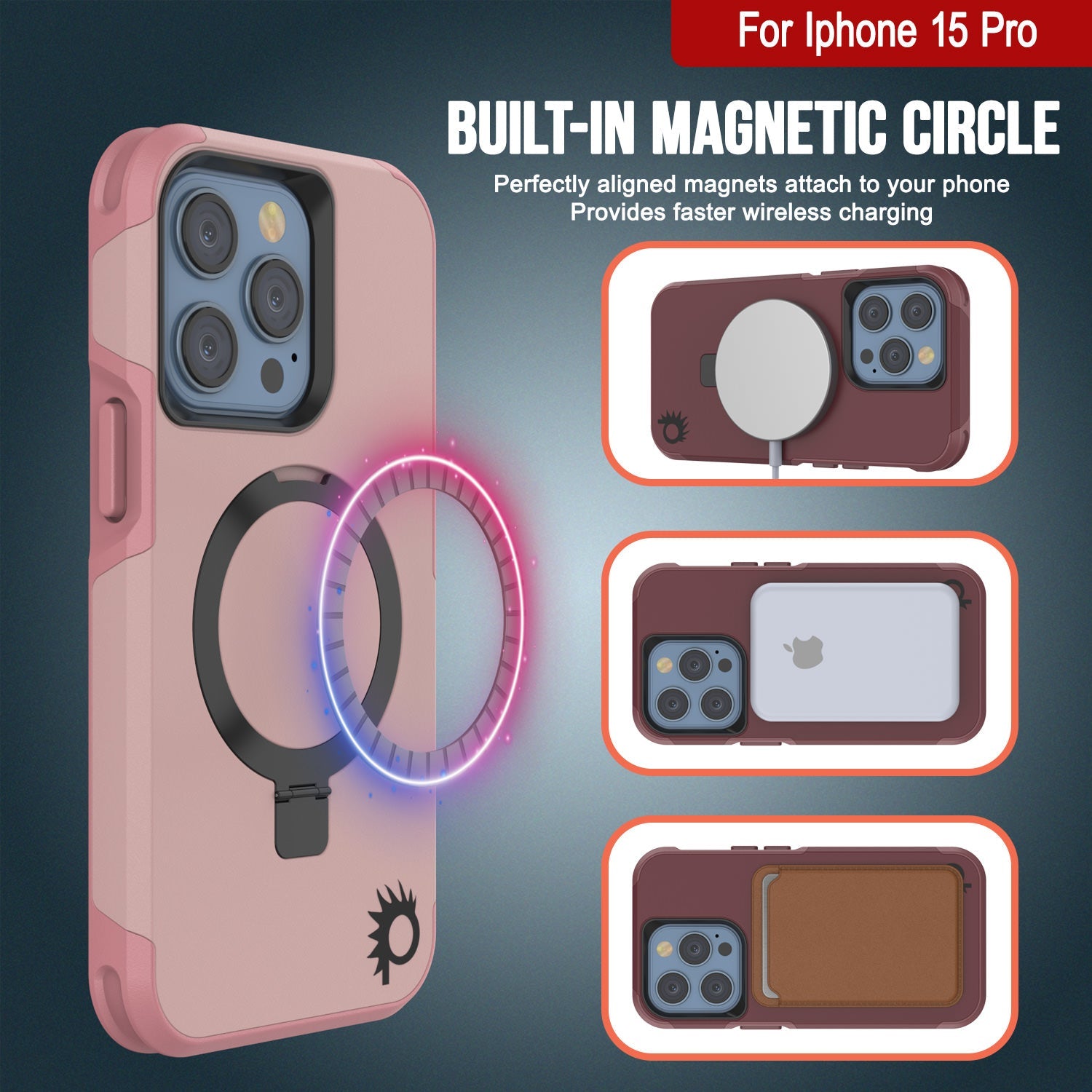 PunkCase iPhone 15 Pro Case, [Spartan 2.0 Series] Clear Rugged Heavy Duty Cover W/Built in Screen Protector [pink]