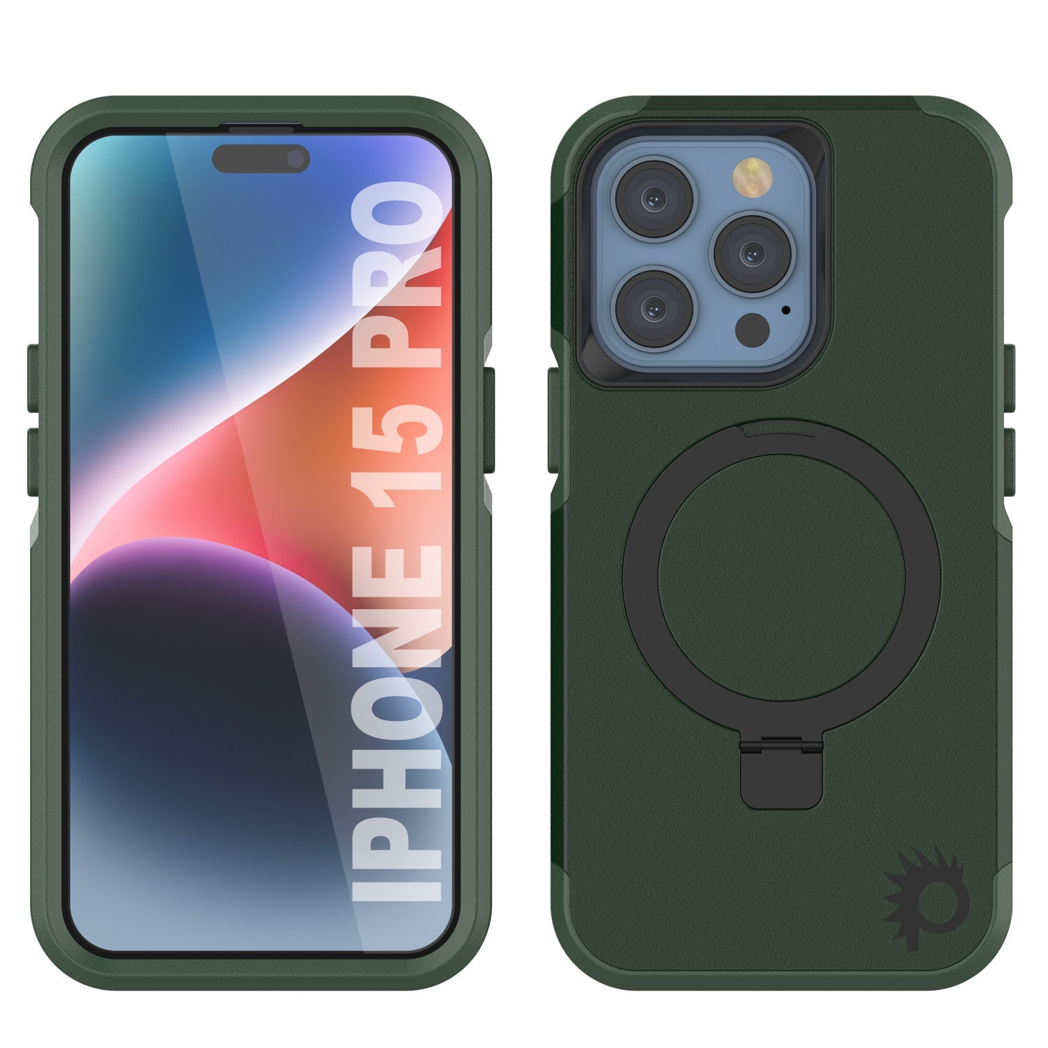 PunkCase iPhone 15 Pro Case, [Spartan 2.0 Series] Clear Rugged Heavy Duty Cover W/Built in Screen Protector [dark green]