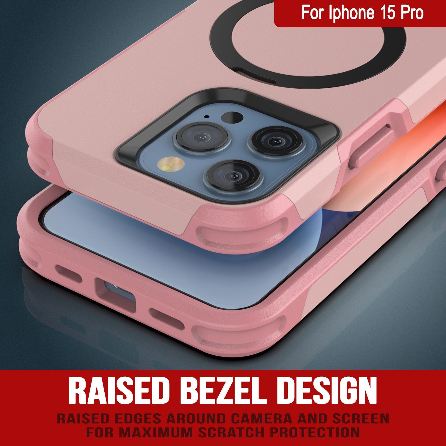PunkCase iPhone 15 Pro Case, [Spartan 2.0 Series] Clear Rugged Heavy Duty Cover W/Built in Screen Protector [pink]