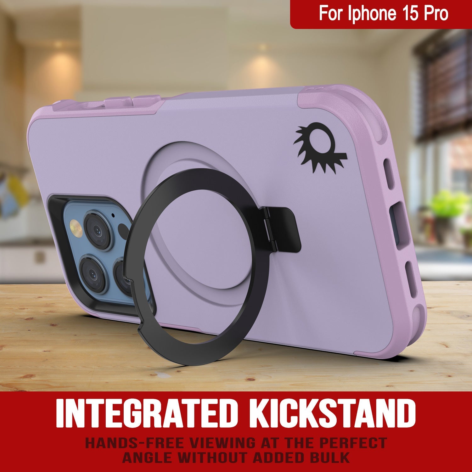 PunkCase iPhone 15 Pro Case, [Spartan 2.0 Series] Clear Rugged Heavy Duty Cover W/Built in Screen Protector [lilac]