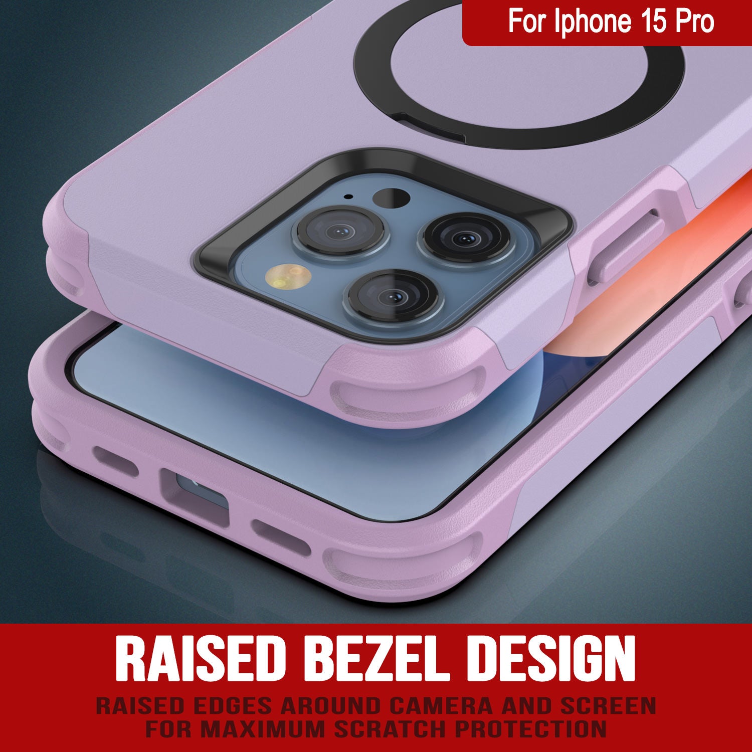 PunkCase iPhone 15 Pro Case, [Spartan 2.0 Series] Clear Rugged Heavy Duty Cover W/Built in Screen Protector [lilac]