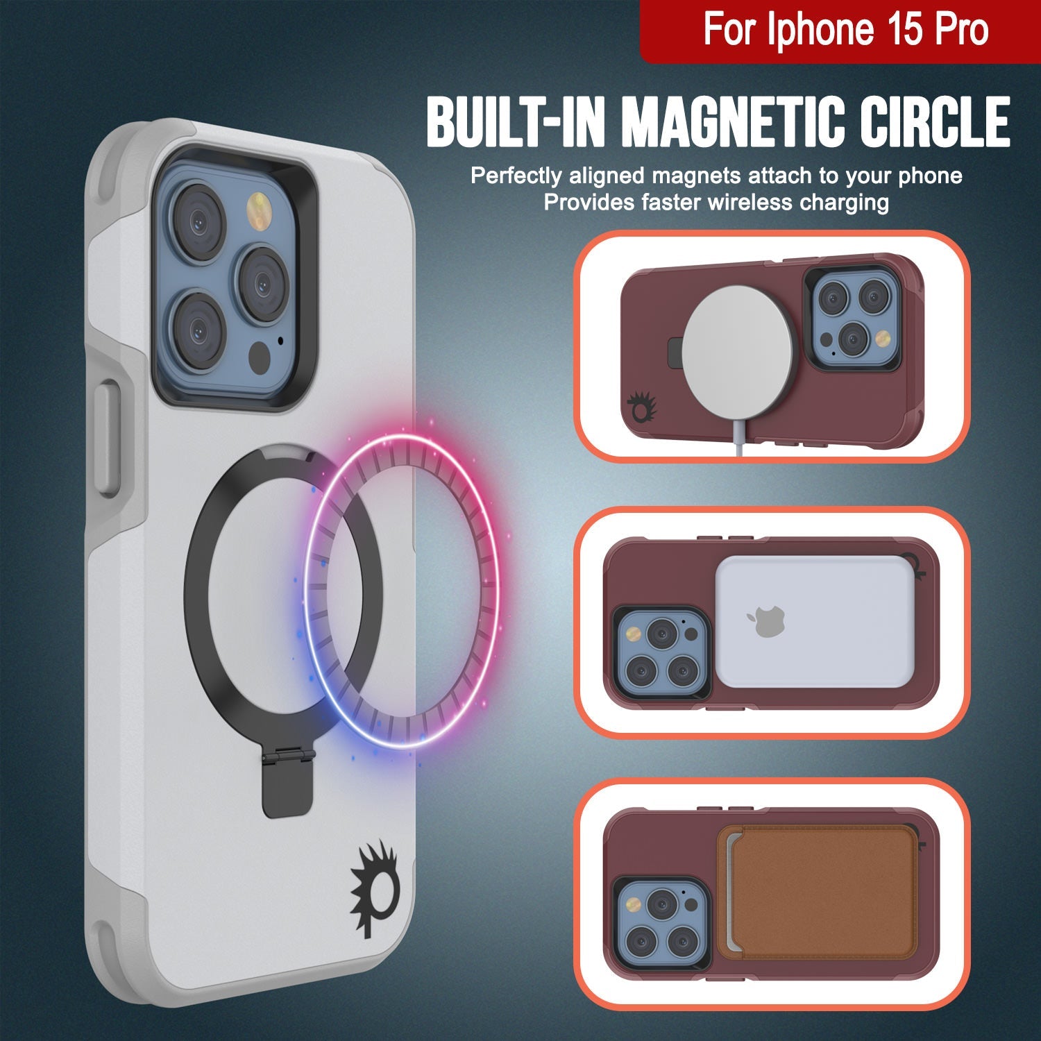 PunkCase iPhone 15 Pro Case, [Spartan 2.0 Series] Clear Rugged Heavy Duty Cover W/Built in Screen Protector [white]
