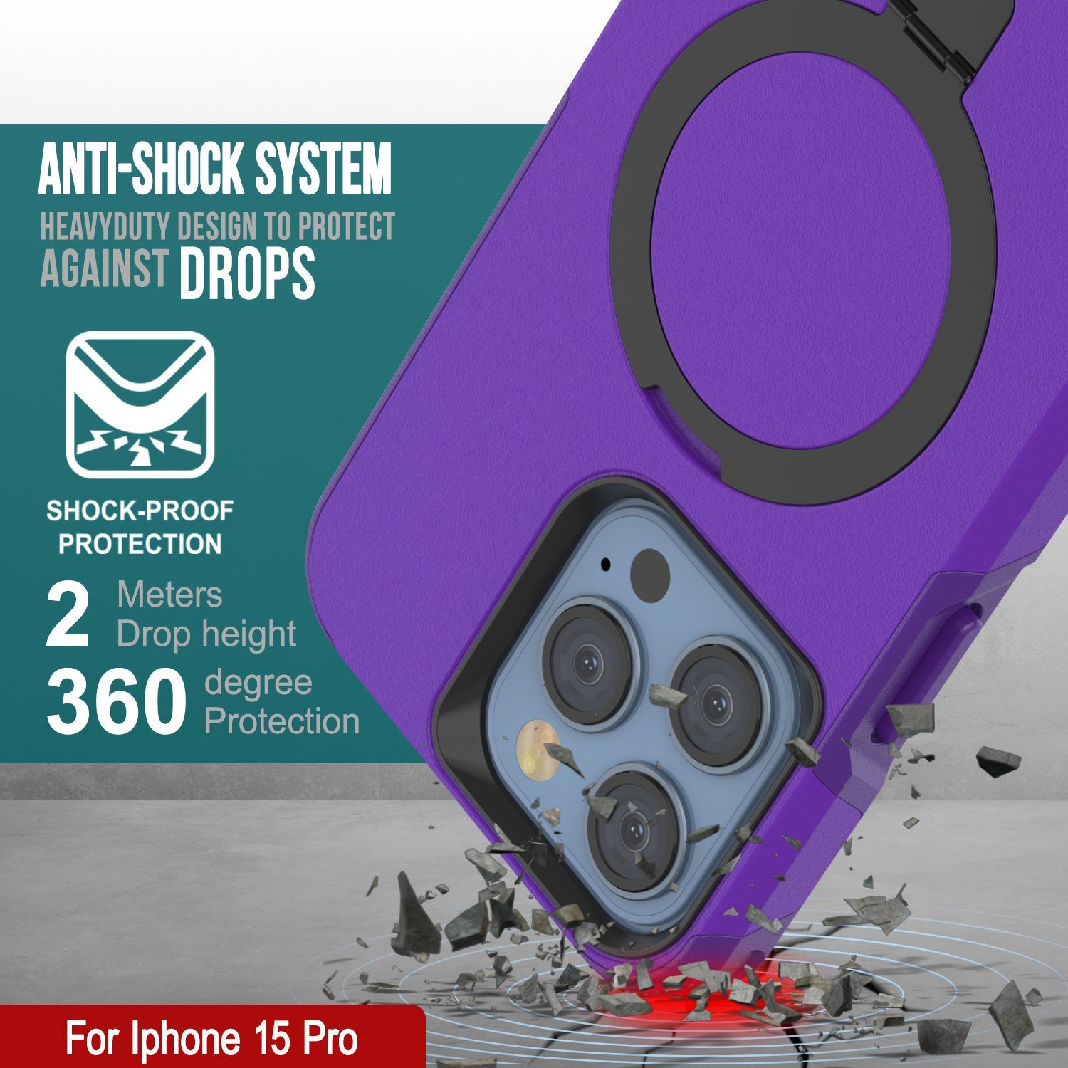 PunkCase iPhone 15 Pro Case, [Spartan 2.0 Series] Clear Rugged Heavy Duty Cover W/Built in Screen Protector [purple]