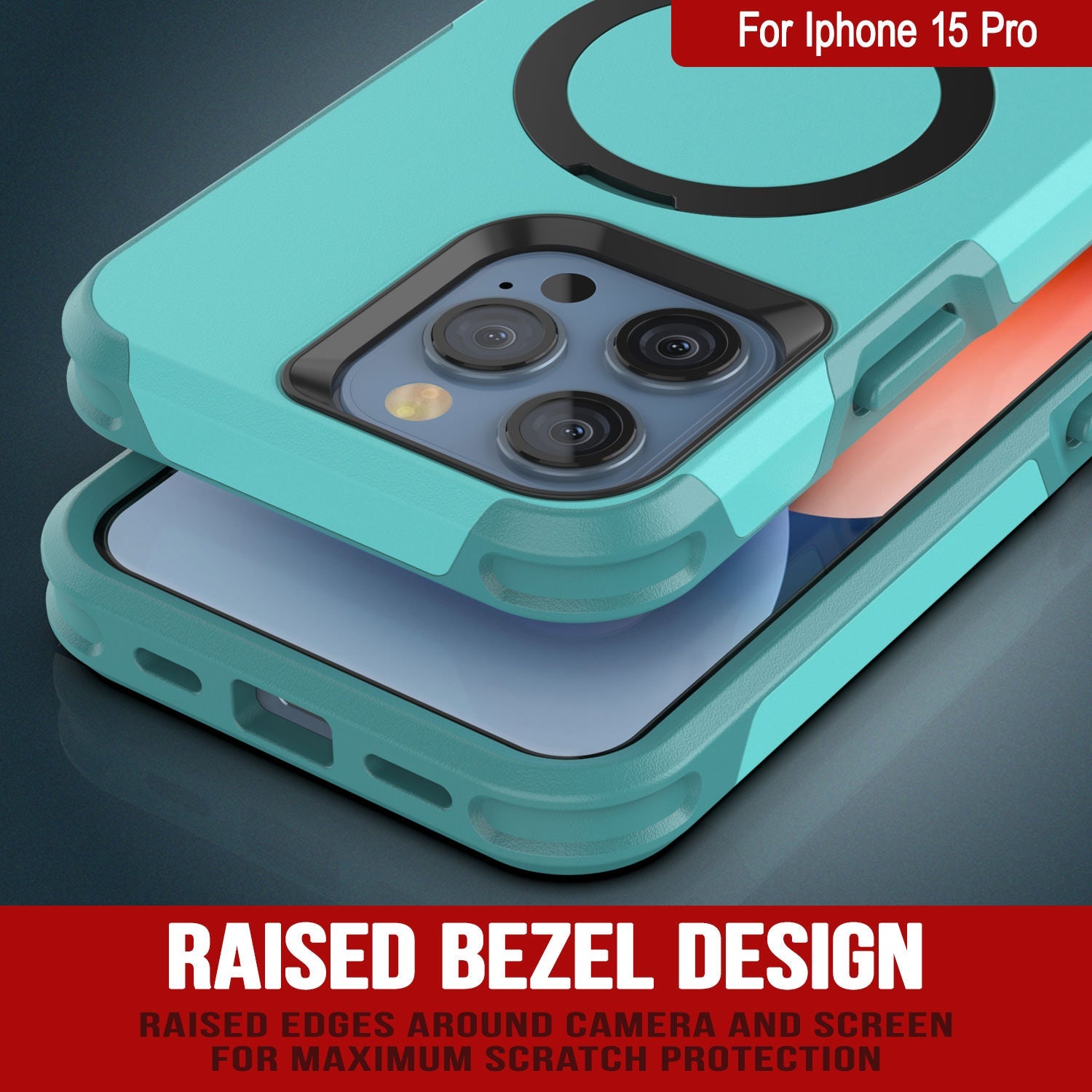 PunkCase iPhone 15 Pro Case, [Spartan 2.0 Series] Clear Rugged Heavy Duty Cover W/Built in Screen Protector [Blue]