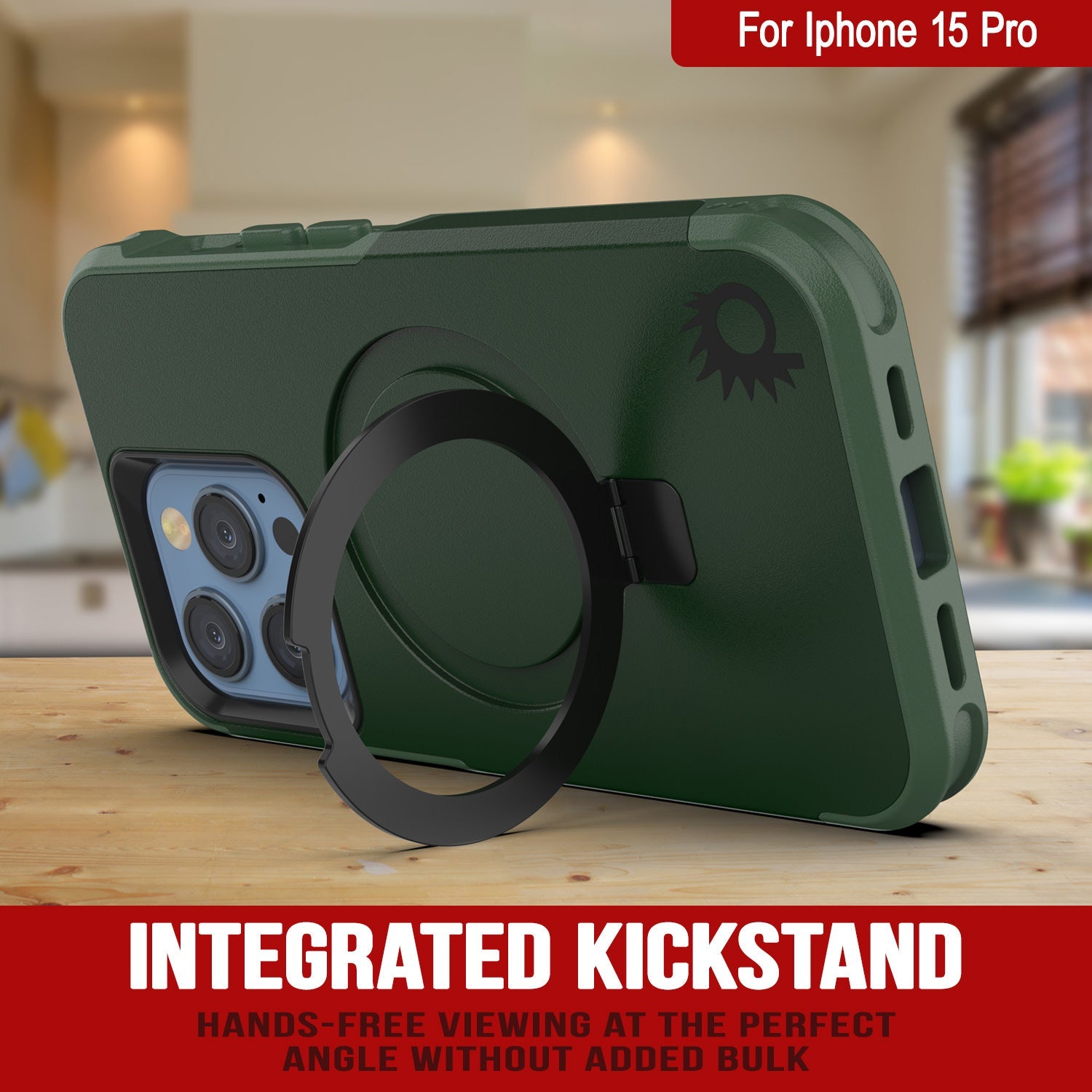 PunkCase iPhone 15 Pro Case, [Spartan 2.0 Series] Clear Rugged Heavy Duty Cover W/Built in Screen Protector [dark green]