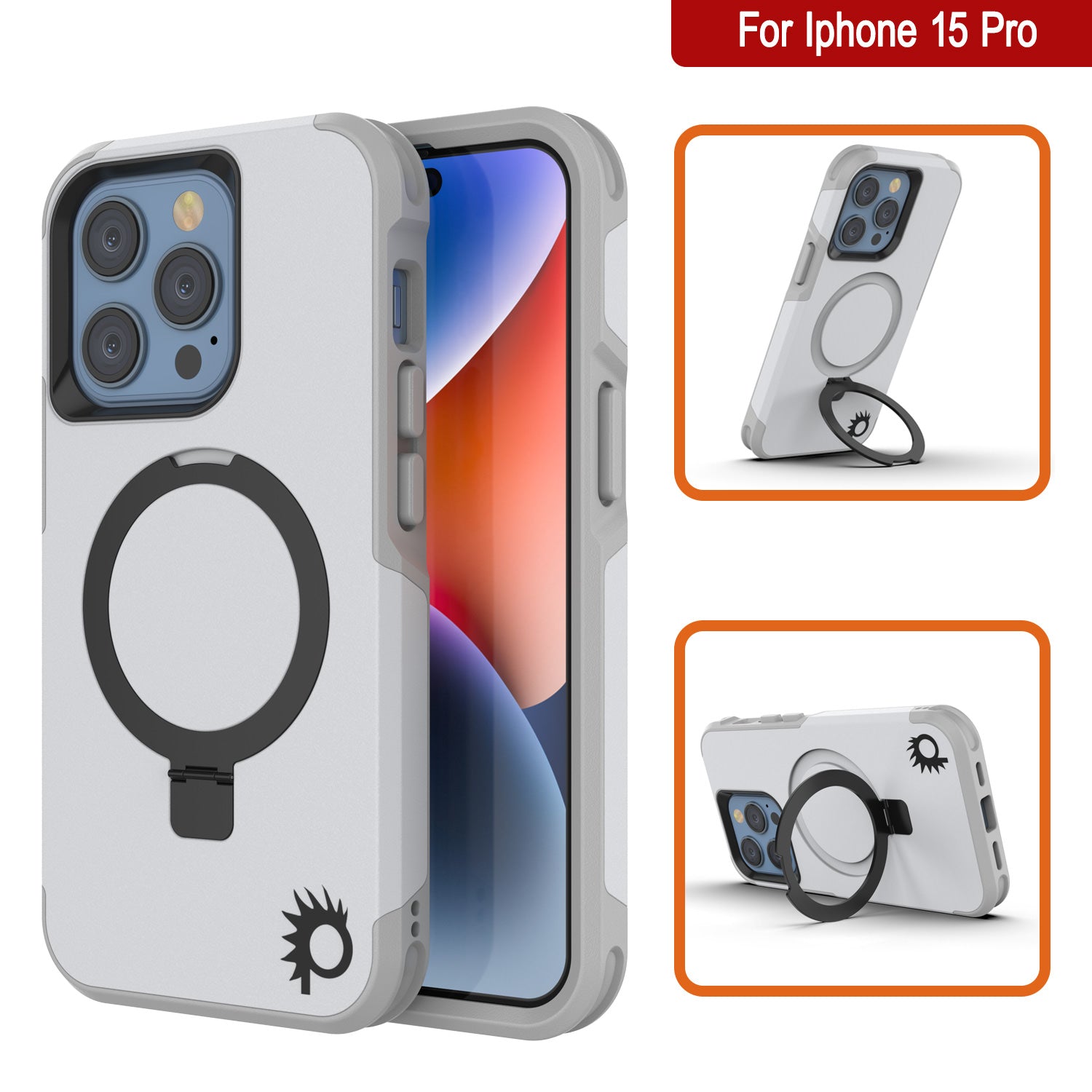 PunkCase iPhone 15 Pro Case, [Spartan 2.0 Series] Clear Rugged Heavy Duty Cover W/Built in Screen Protector [white]