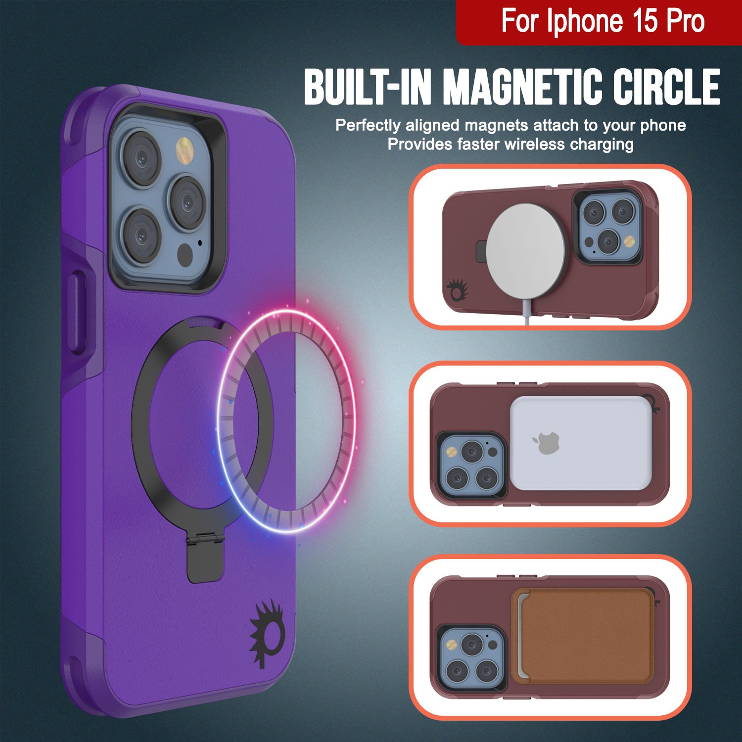 PunkCase iPhone 15 Pro Case, [Spartan 2.0 Series] Clear Rugged Heavy Duty Cover W/Built in Screen Protector [purple]