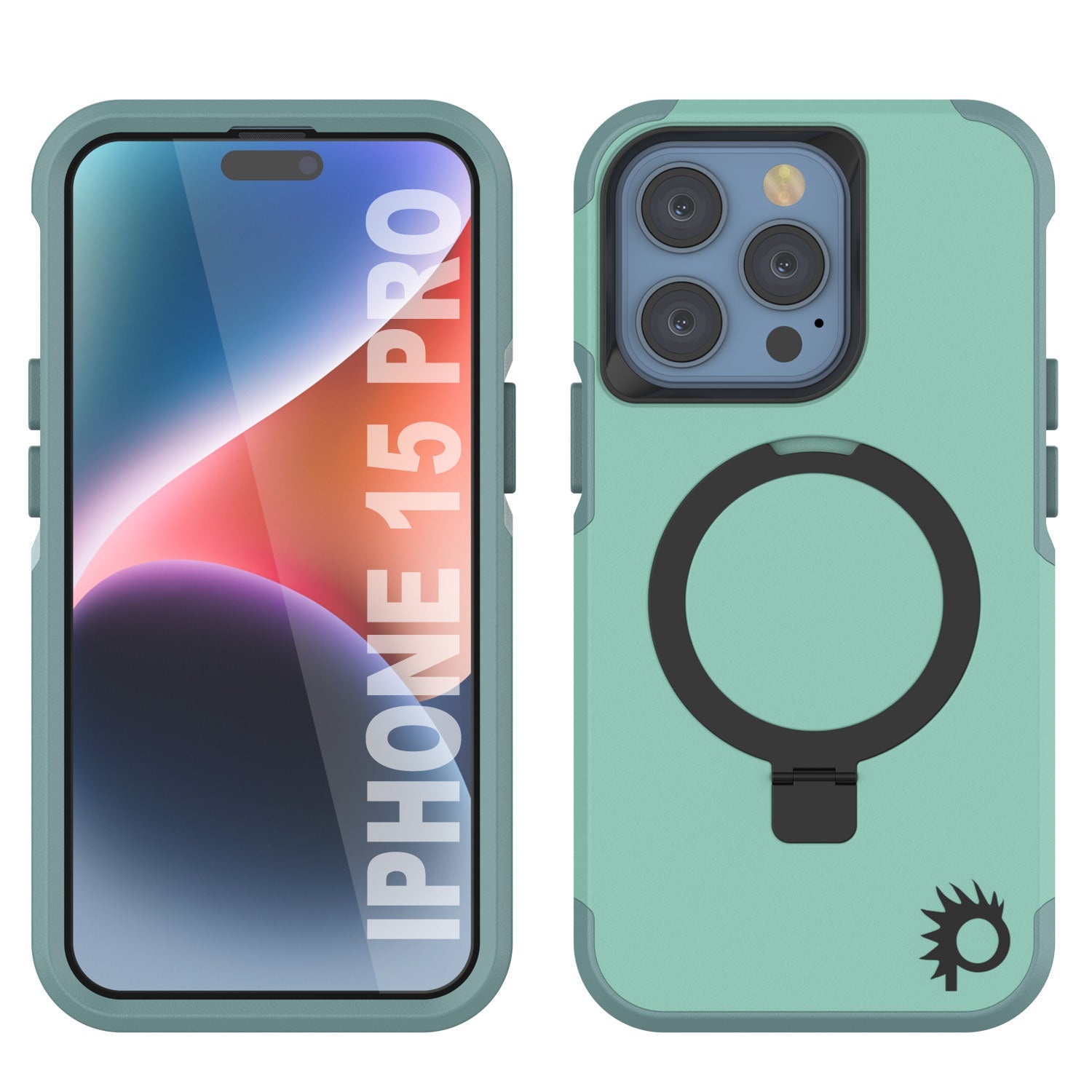 PunkCase iPhone 15 Pro Case, [Spartan 2.0 Series] Clear Rugged Heavy Duty Cover W/Built in Screen Protector [teal]