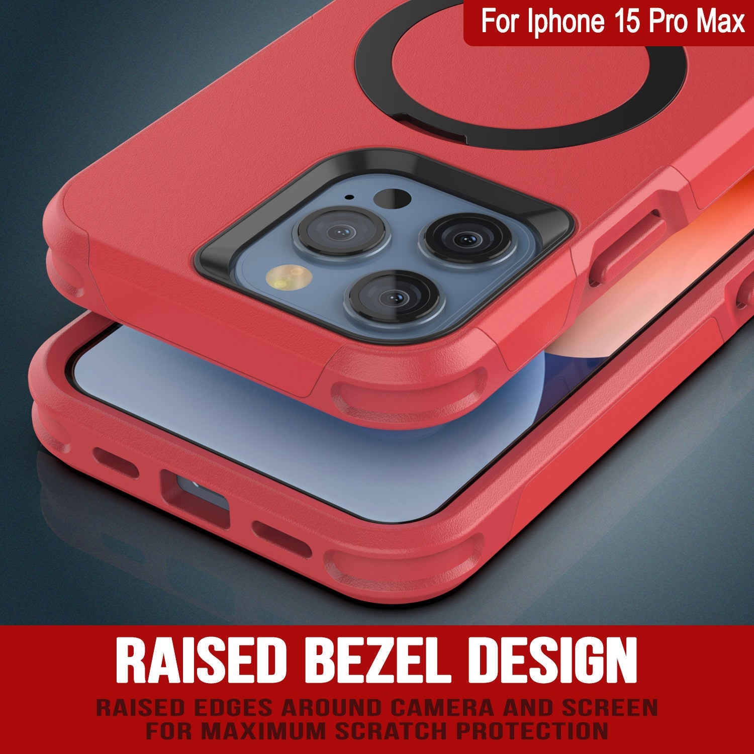 PunkCase iPhone 15 Pro Max Case, [Spartan 2.0 Series] Clear Rugged Heavy Duty Cover W/Built in Screen Protector [red]