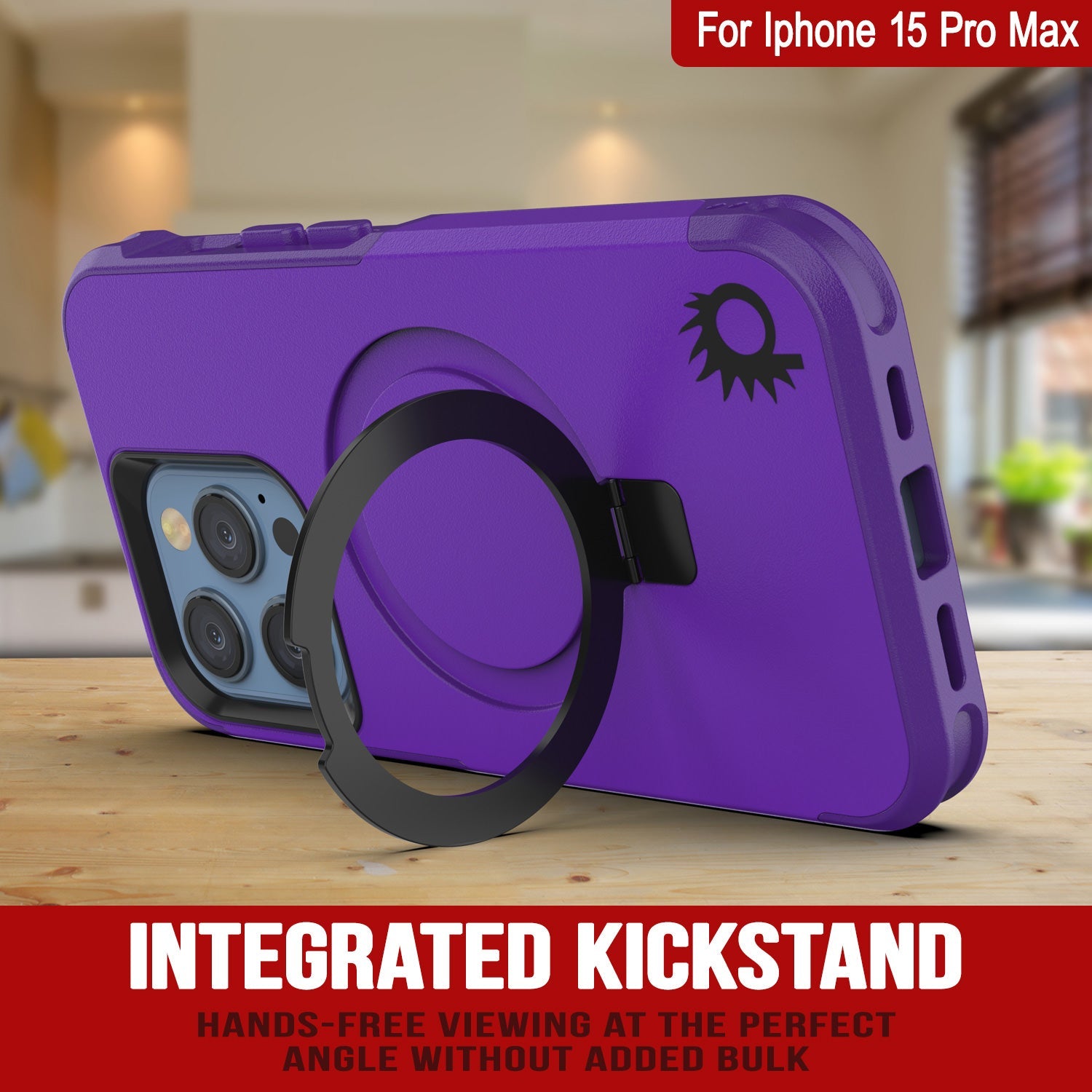 PunkCase iPhone 15 Pro Max Case, [Spartan 2.0 Series] Clear Rugged Heavy Duty Cover W/Built in Screen Protector [purple]