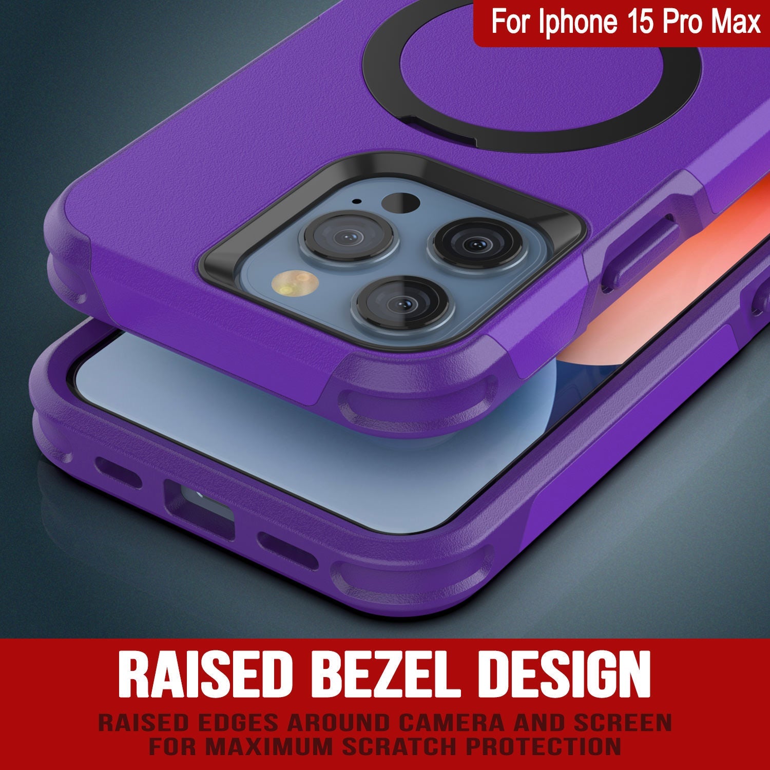 PunkCase iPhone 15 Pro Max Case, [Spartan 2.0 Series] Clear Rugged Heavy Duty Cover W/Built in Screen Protector [purple]