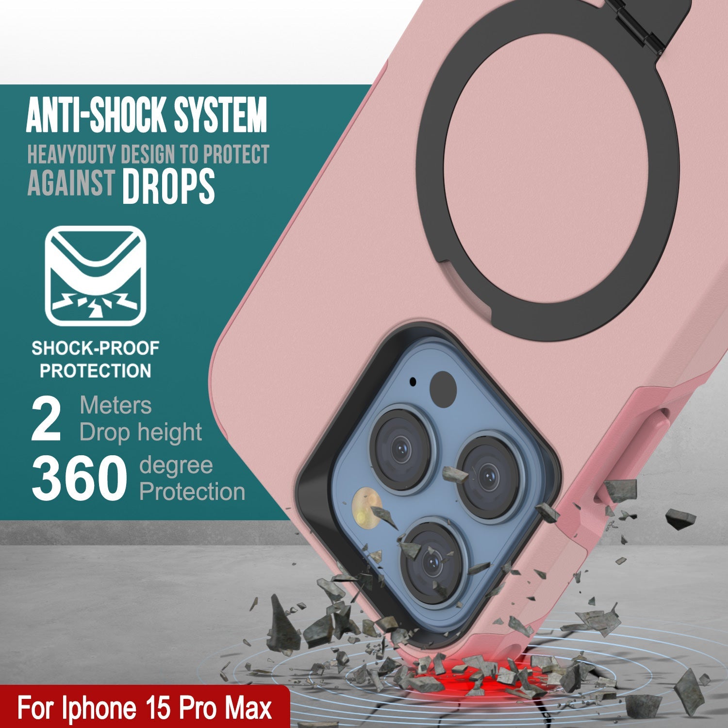 PunkCase iPhone 15 Pro Max Case, [Spartan 2.0 Series] Clear Rugged Heavy Duty Cover W/Built in Screen Protector [pink]