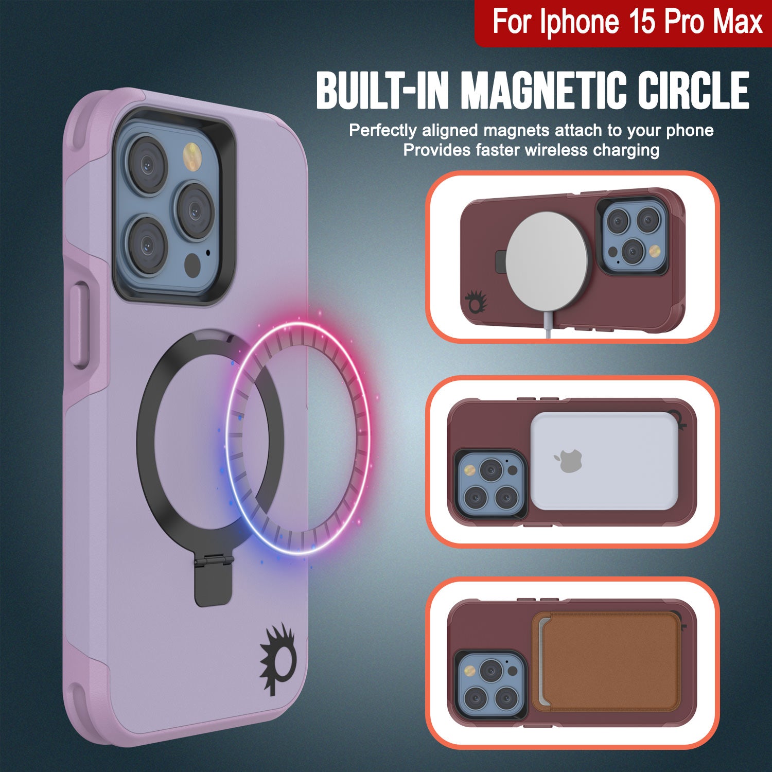 PunkCase iPhone 15 Pro Max Case, [Spartan 2.0 Series] Clear Rugged Heavy Duty Cover W/Built in Screen Protector [lilac]