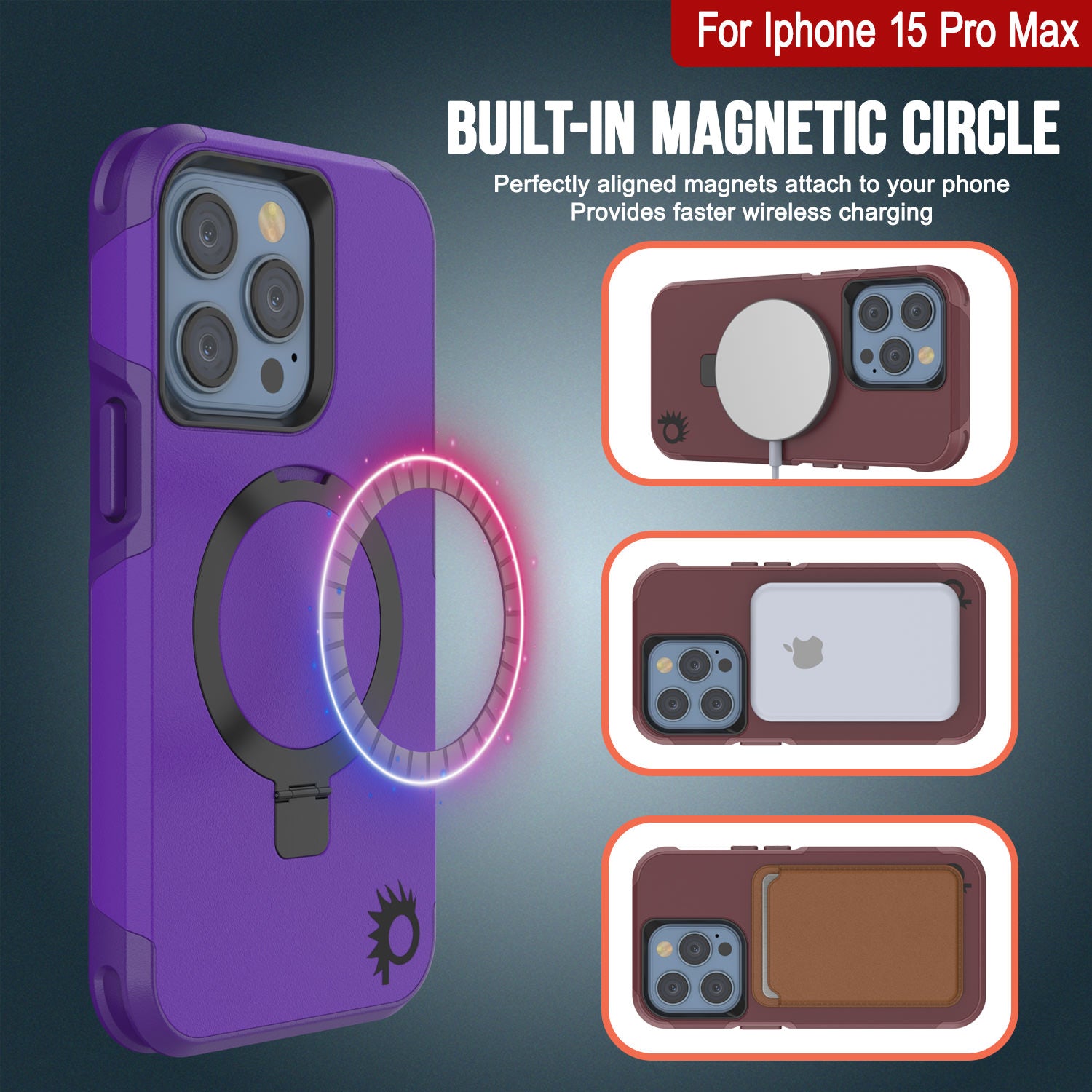 PunkCase iPhone 15 Pro Max Case, [Spartan 2.0 Series] Clear Rugged Heavy Duty Cover W/Built in Screen Protector [purple]