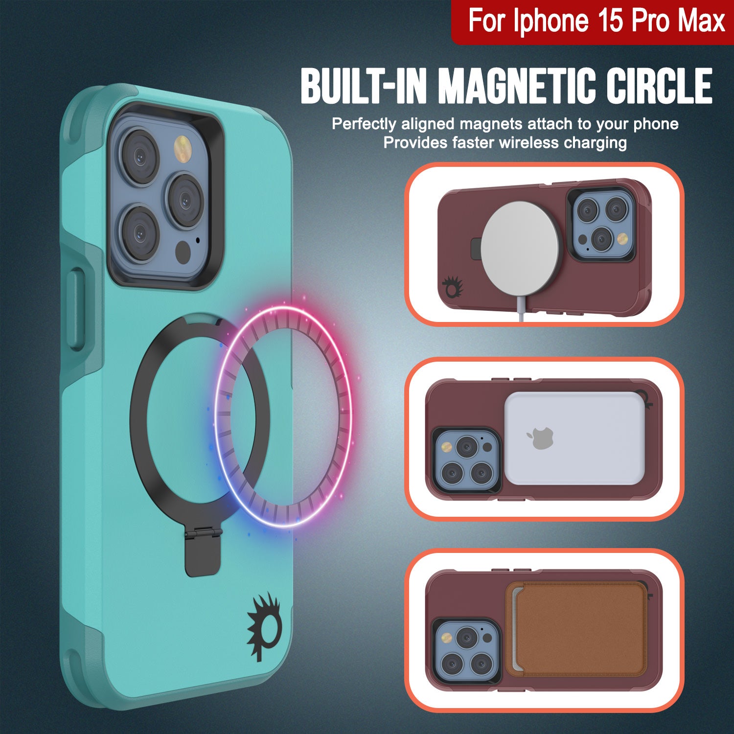 PunkCase iPhone 15 Pro Max Case, [Spartan 2.0 Series] Clear Rugged Heavy Duty Cover W/Built in Screen Protector [Blue]