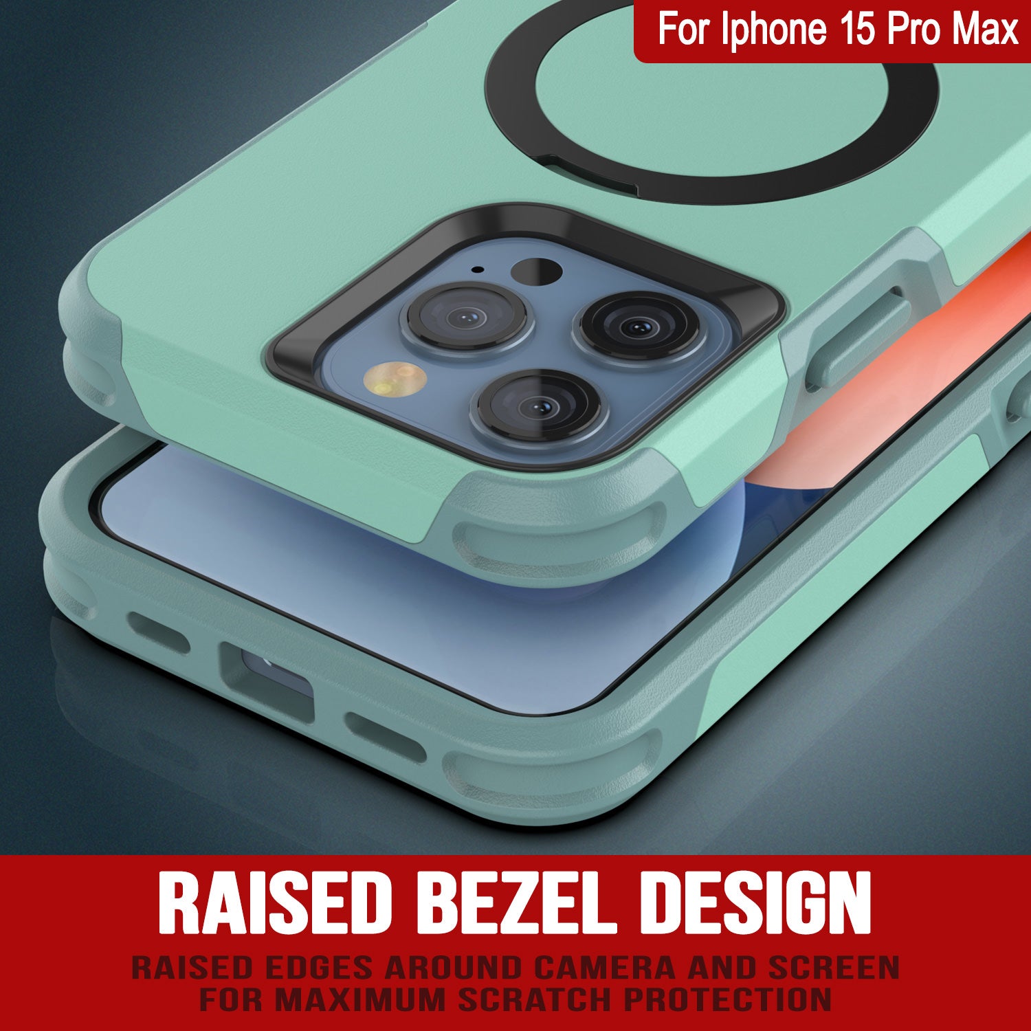 PunkCase iPhone 15 Pro Max Case, [Spartan 2.0 Series] Clear Rugged Heavy Duty Cover W/Built in Screen Protector [teal]