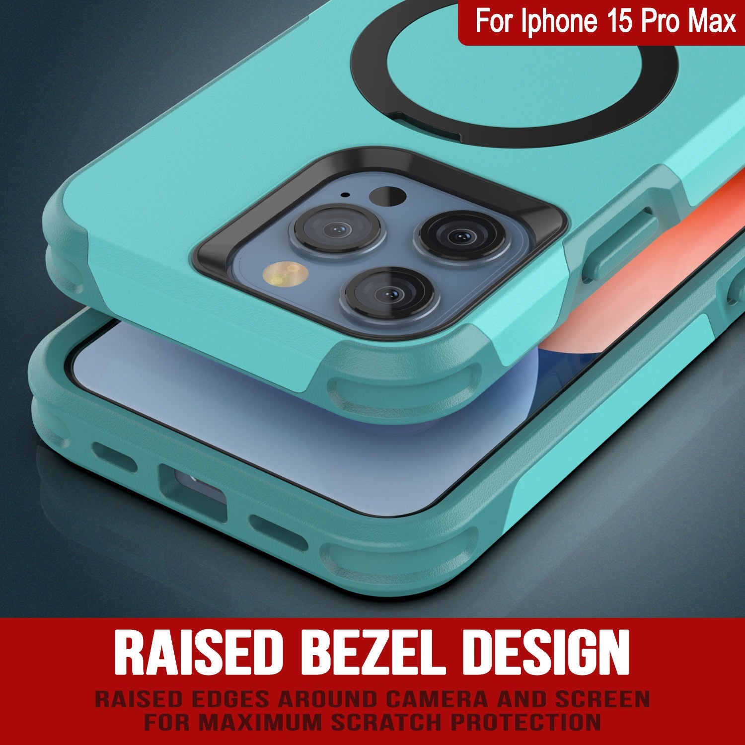 PunkCase iPhone 15 Pro Max Case, [Spartan 2.0 Series] Clear Rugged Heavy Duty Cover W/Built in Screen Protector [Blue]