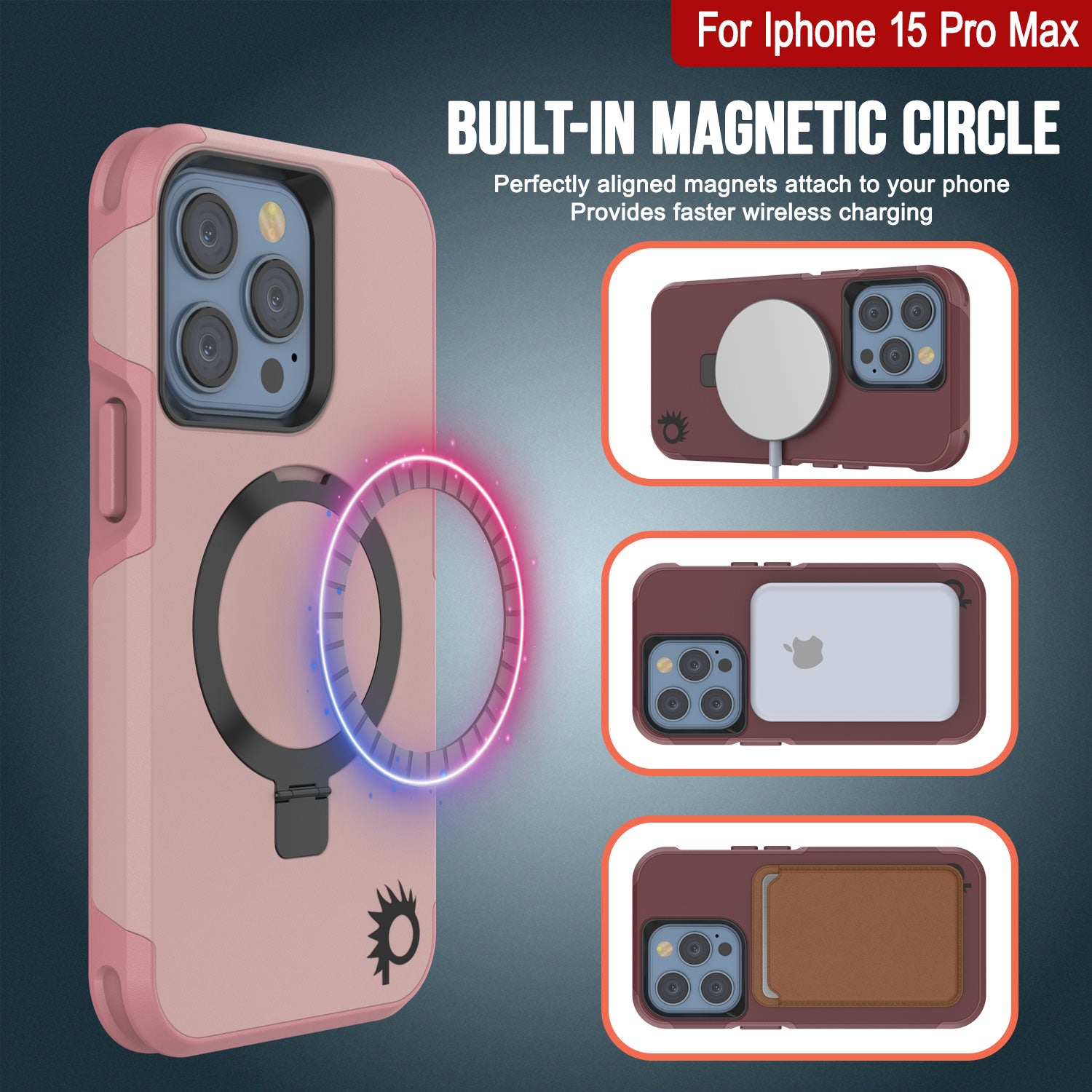 PunkCase iPhone 15 Pro Max Case, [Spartan 2.0 Series] Clear Rugged Heavy Duty Cover W/Built in Screen Protector [pink]
