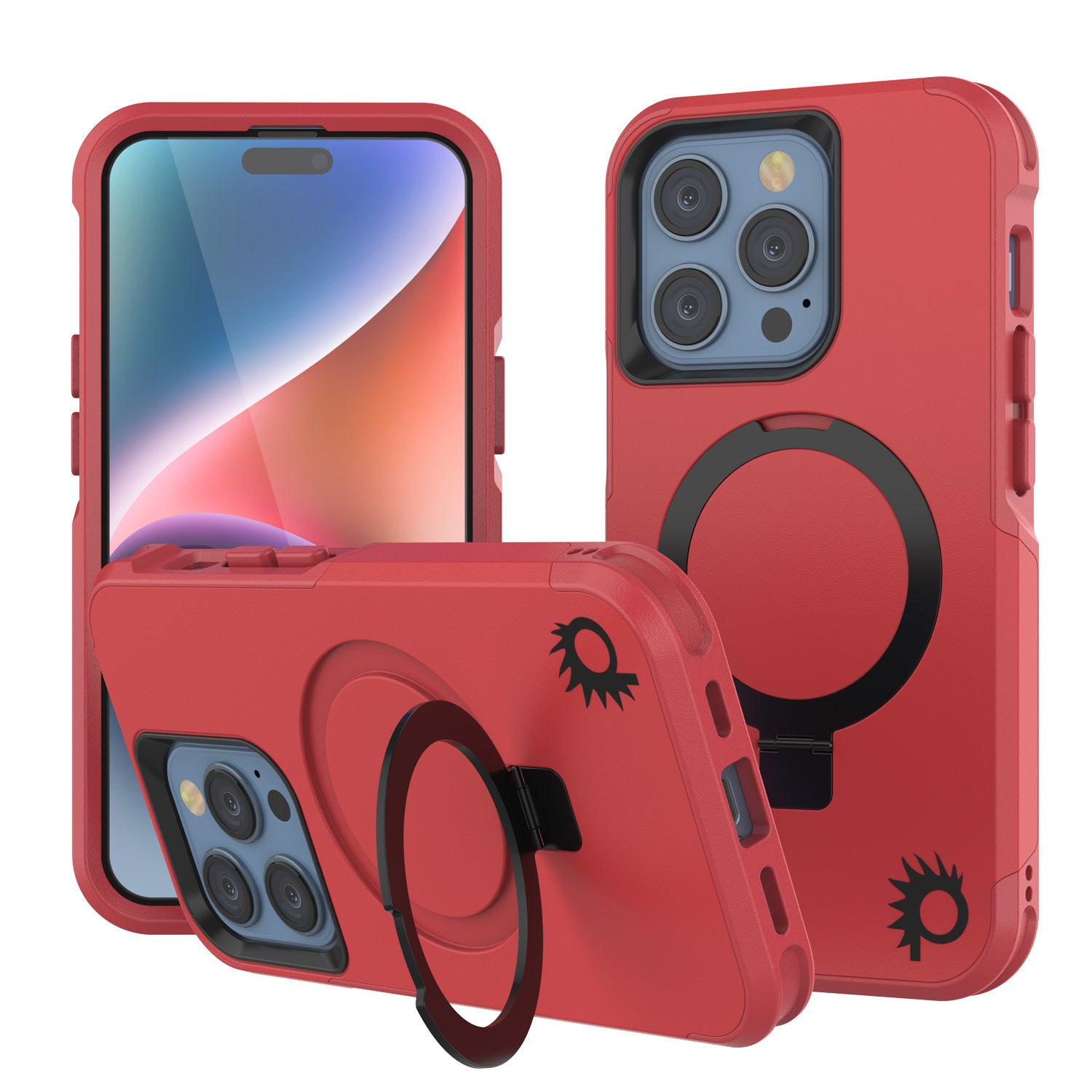 PunkCase iPhone 15 Pro Max Case, [Spartan 2.0 Series] Clear Rugged Heavy Duty Cover W/Built in Screen Protector [red]