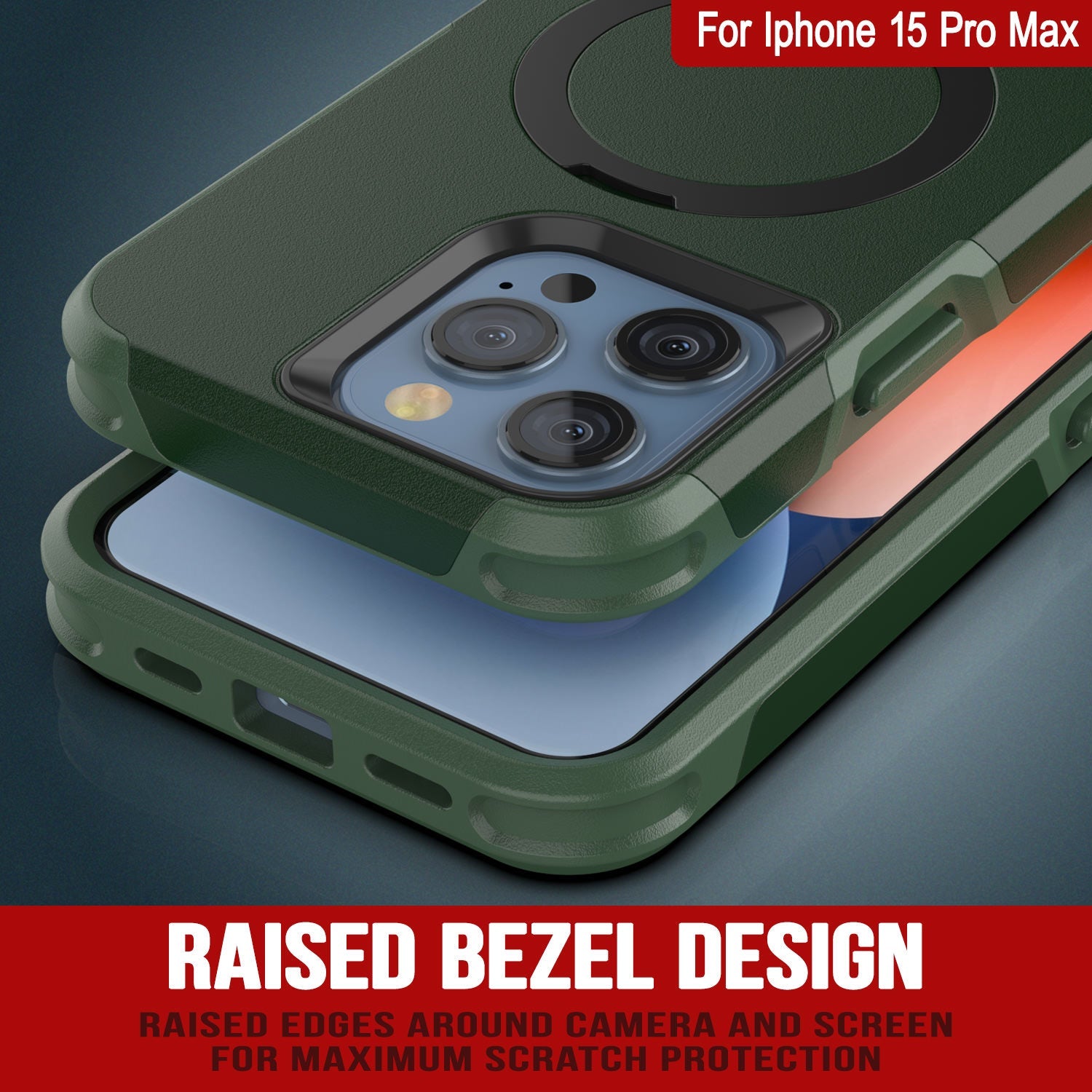 PunkCase iPhone 15 Pro Max Case, [Spartan 2.0 Series] Clear Rugged Heavy Duty Cover W/Built in Screen Protector [dark green]