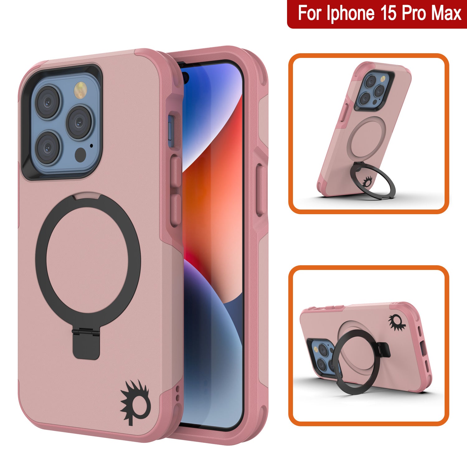 PunkCase iPhone 15 Pro Max Case, [Spartan 2.0 Series] Clear Rugged Heavy Duty Cover W/Built in Screen Protector [pink]