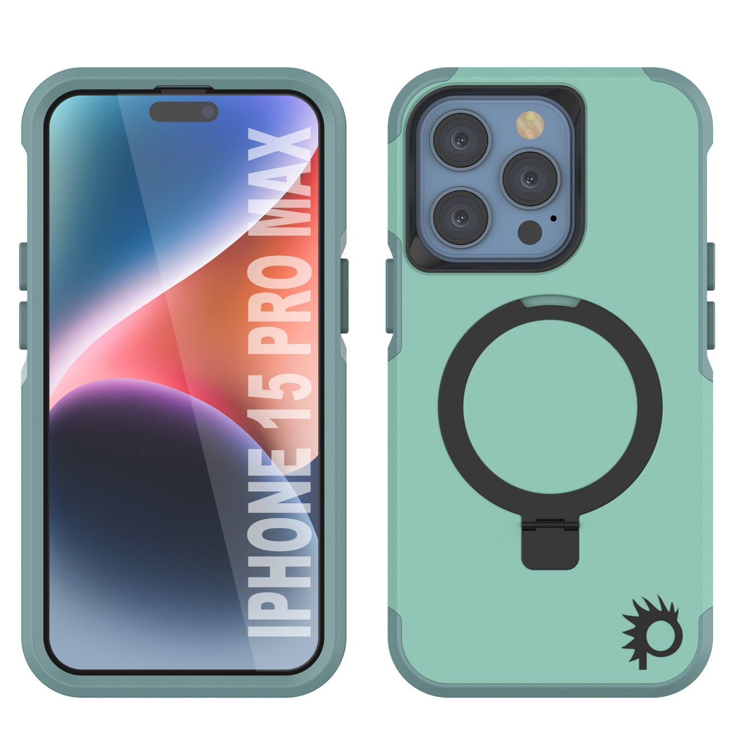 PunkCase iPhone 15 Pro Max Case, [Spartan 2.0 Series] Clear Rugged Heavy Duty Cover W/Built in Screen Protector [teal]