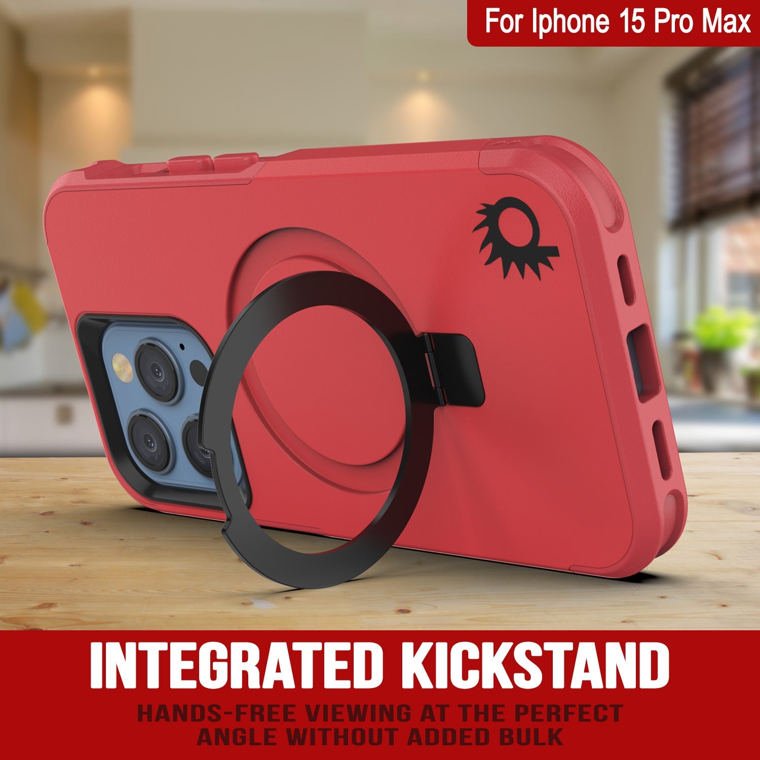 PunkCase iPhone 15 Pro Max Case, [Spartan 2.0 Series] Clear Rugged Heavy Duty Cover W/Built in Screen Protector [red]