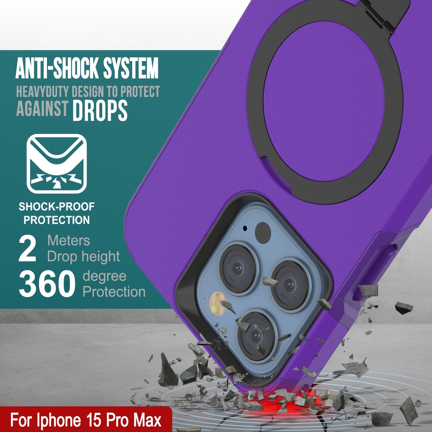 PunkCase iPhone 15 Pro Max Case, [Spartan 2.0 Series] Clear Rugged Heavy Duty Cover W/Built in Screen Protector [purple]