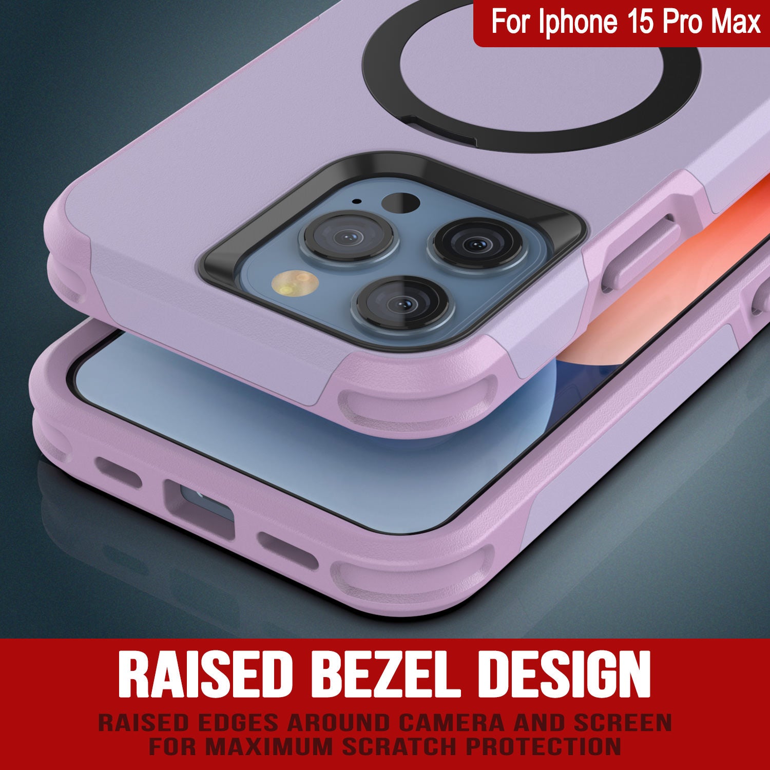 PunkCase iPhone 15 Pro Max Case, [Spartan 2.0 Series] Clear Rugged Heavy Duty Cover W/Built in Screen Protector [lilac]