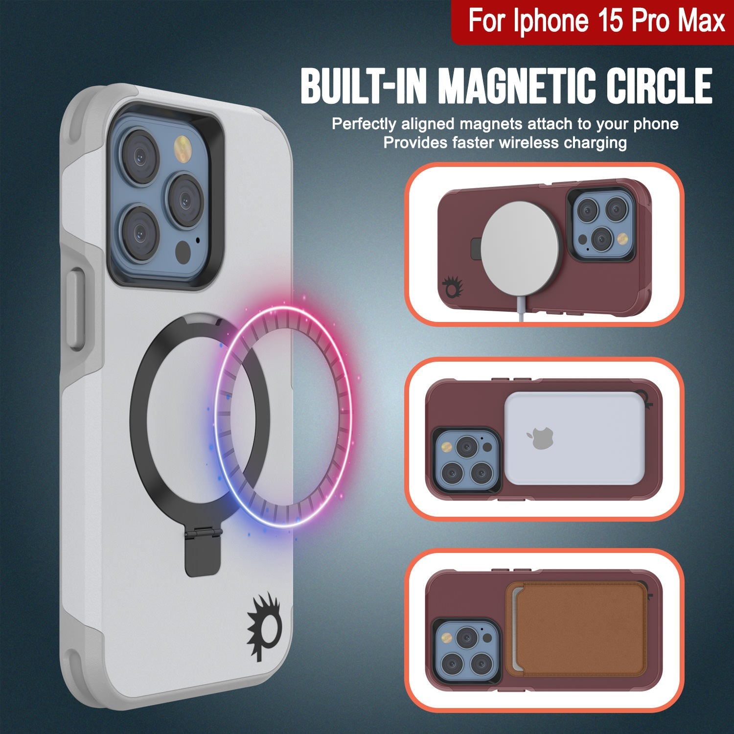 PunkCase iPhone 15 Pro Max Case, [Spartan 2.0 Series] Clear Rugged Heavy Duty Cover W/Built in Screen Protector [white]