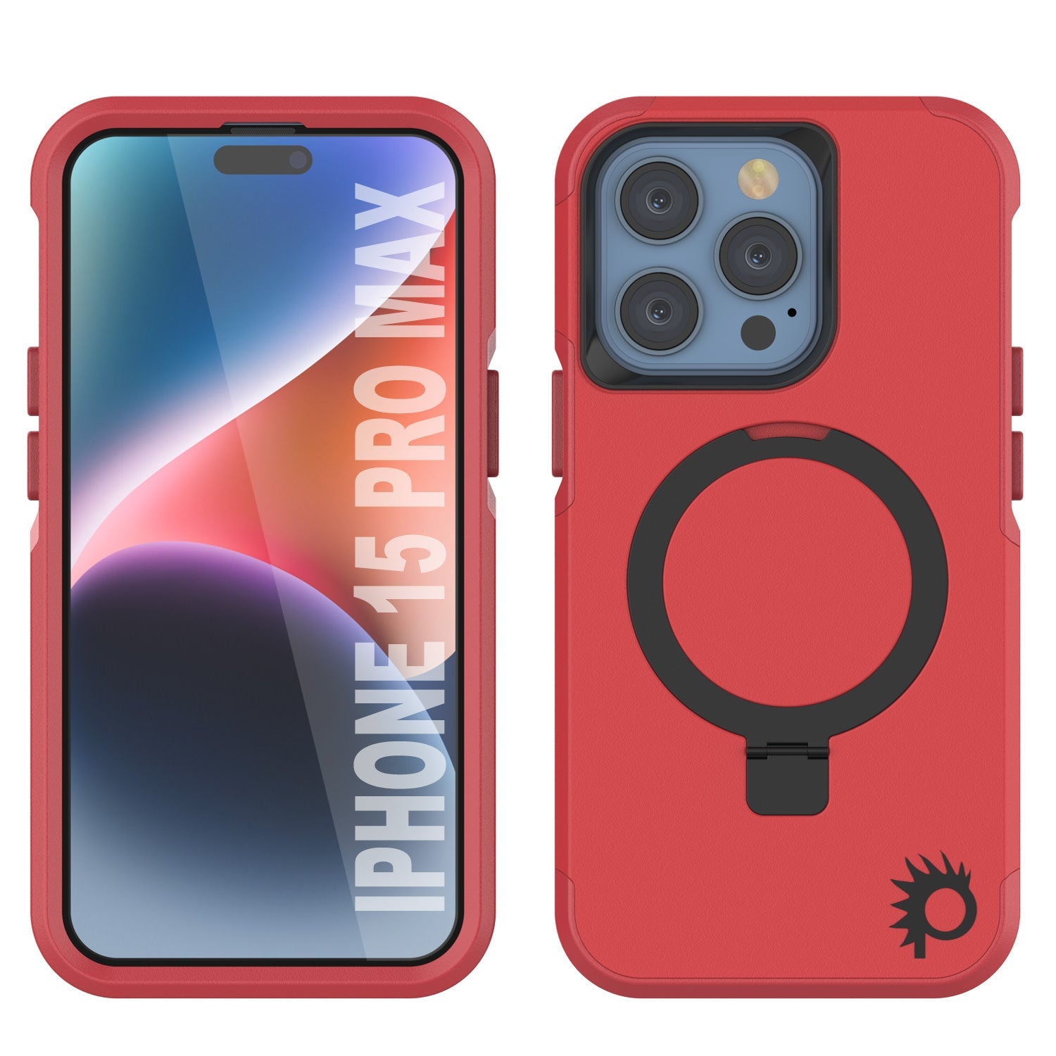 PunkCase iPhone 15 Pro Max Case, [Spartan 2.0 Series] Clear Rugged Heavy Duty Cover W/Built in Screen Protector [red]