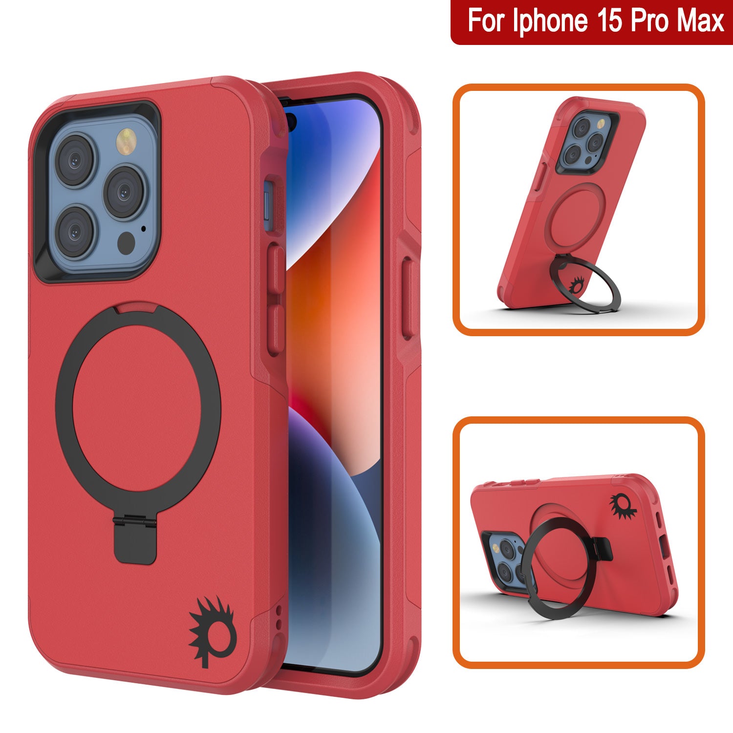 PunkCase iPhone 15 Pro Max Case, [Spartan 2.0 Series] Clear Rugged Heavy Duty Cover W/Built in Screen Protector [red]