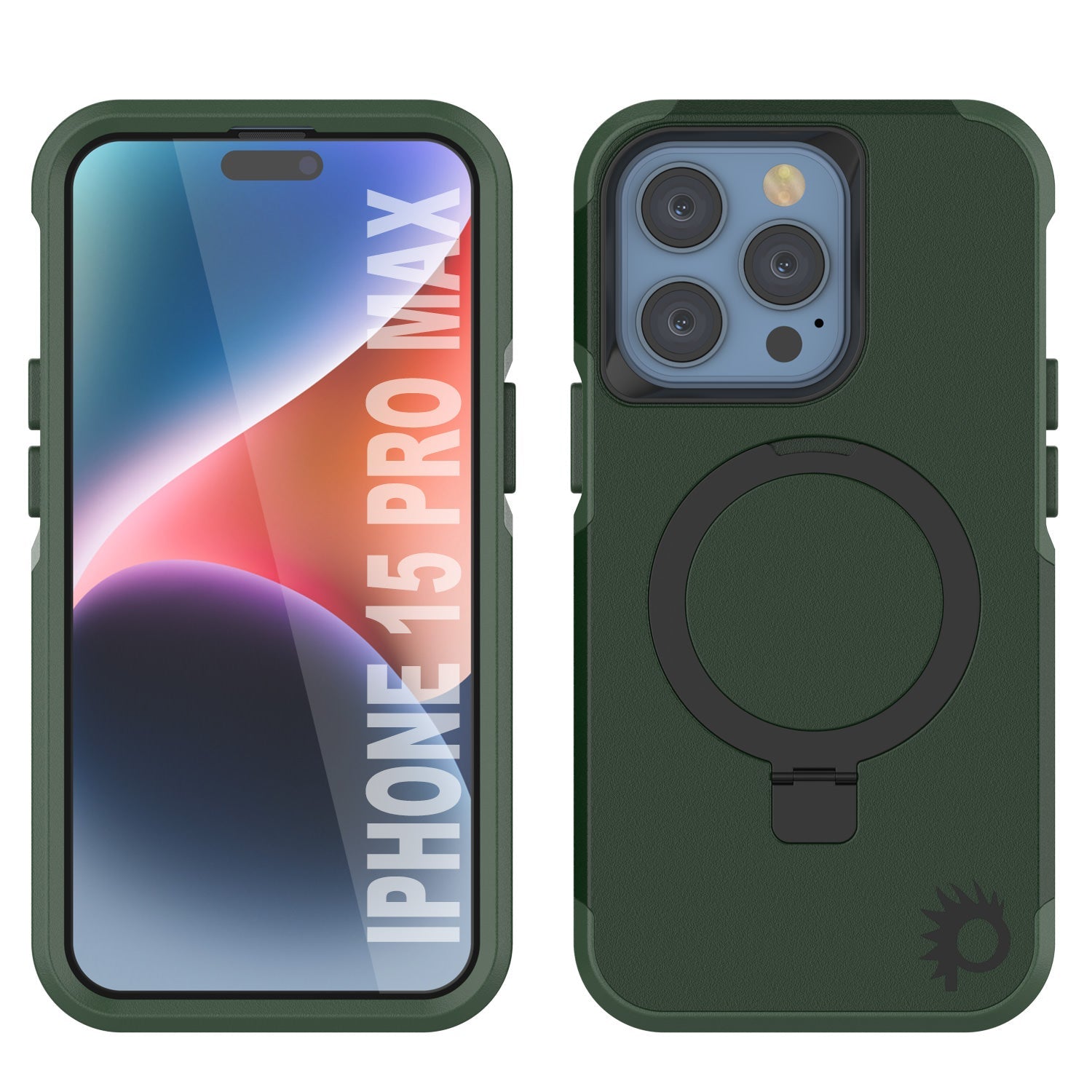 PunkCase iPhone 15 Pro Max Case, [Spartan 2.0 Series] Clear Rugged Heavy Duty Cover W/Built in Screen Protector [dark green]