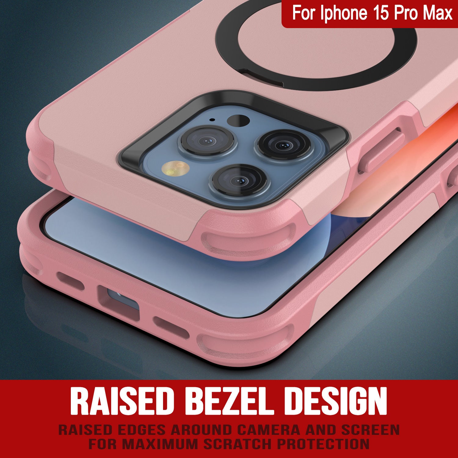 PunkCase iPhone 15 Pro Max Case, [Spartan 2.0 Series] Clear Rugged Heavy Duty Cover W/Built in Screen Protector [pink]