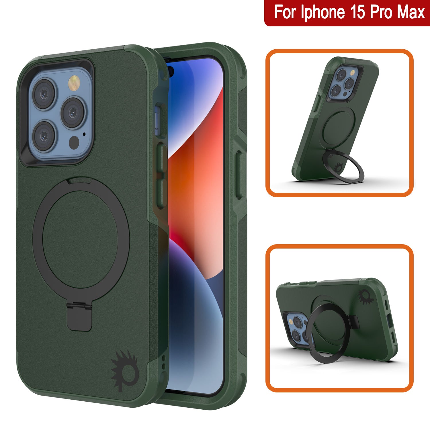 PunkCase iPhone 15 Pro Max Case, [Spartan 2.0 Series] Clear Rugged Heavy Duty Cover W/Built in Screen Protector [dark green]
