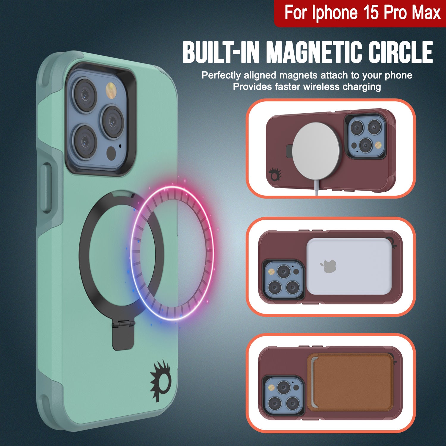 PunkCase iPhone 15 Pro Max Case, [Spartan 2.0 Series] Clear Rugged Heavy Duty Cover W/Built in Screen Protector [teal]