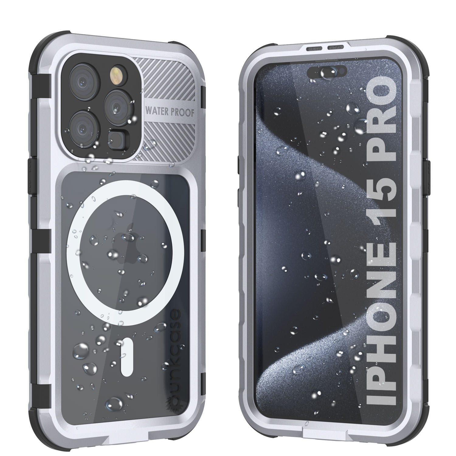 iPhone 15 Pro Metal Extreme 2.0 Series Aluminum Waterproof Case IP68 W/Buillt in Screen Protector [White]