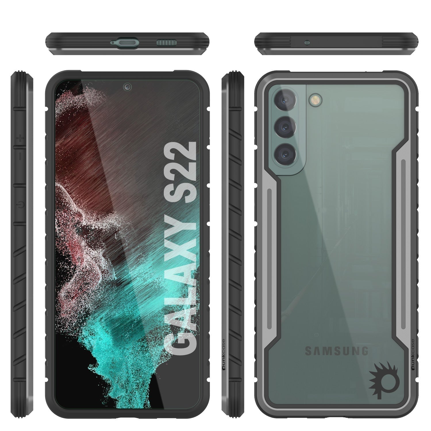 Capa protetora Punkcase S22 ravenger de Grau Militar com camadas múltiplas [Cinza-Preto]