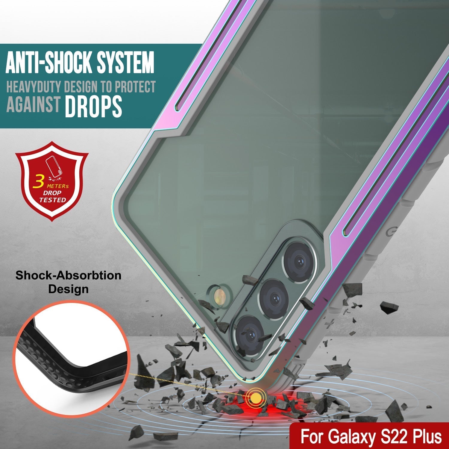 Capa protetora Punkcase S22+ Plus Ravenger de Grau Militar Multicamada [Arco-íris]