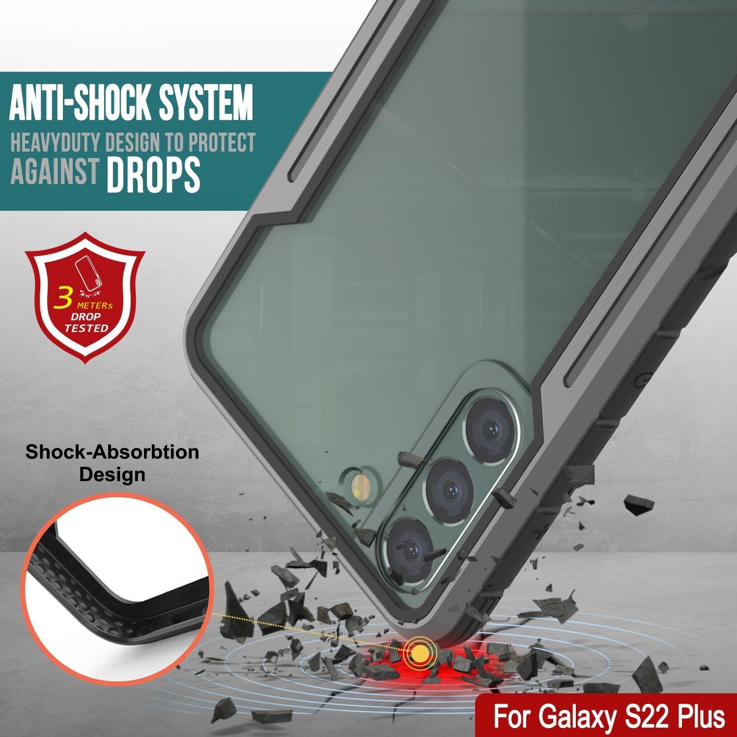 Punkcase S22+ Plus Capa Protetora Militar de Grau Multicamada [Cinza-Preto]