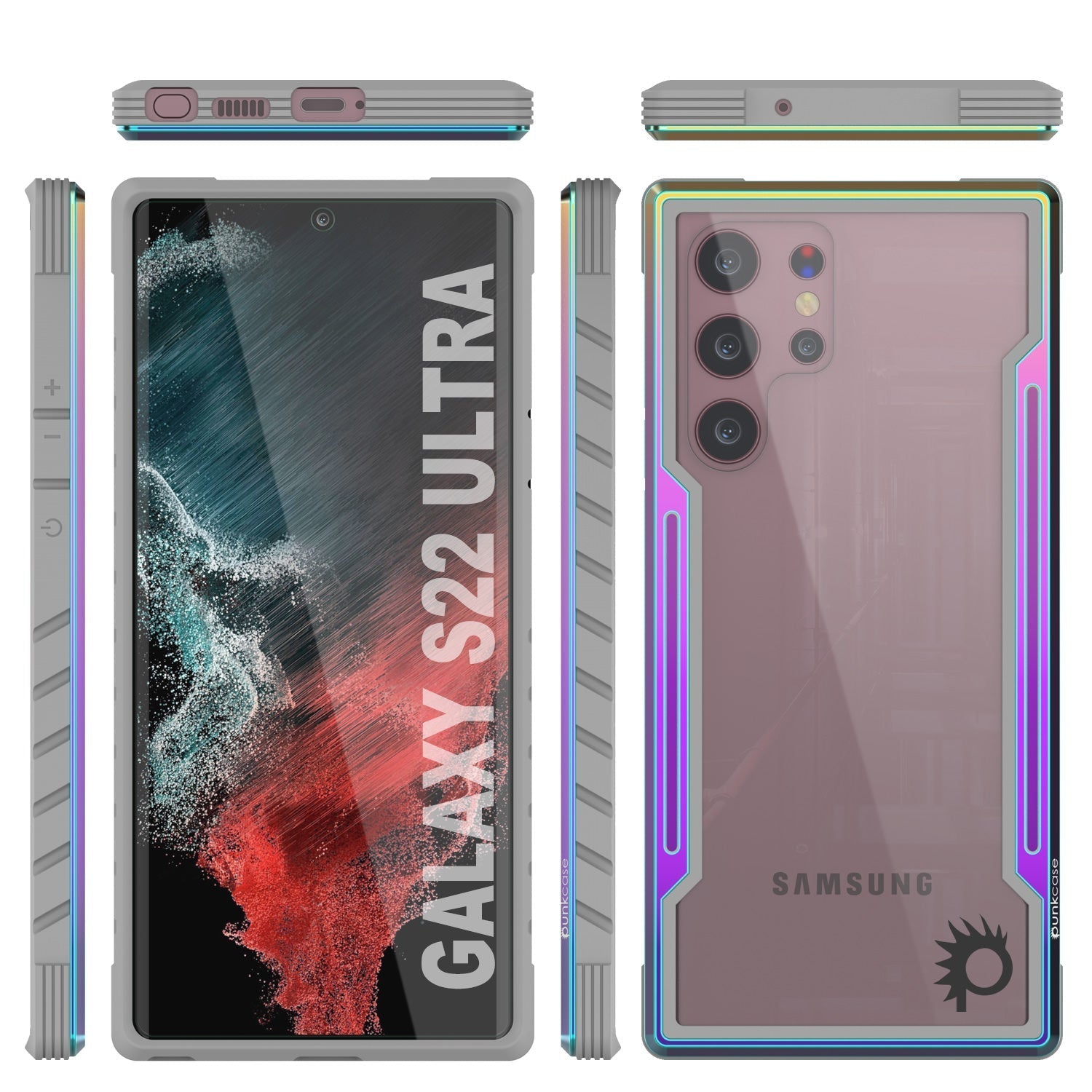 Capa protetora Punkcase S22 Ultra ravenger de Grau Militar com Múltiplas Camadas [Arco-íris]