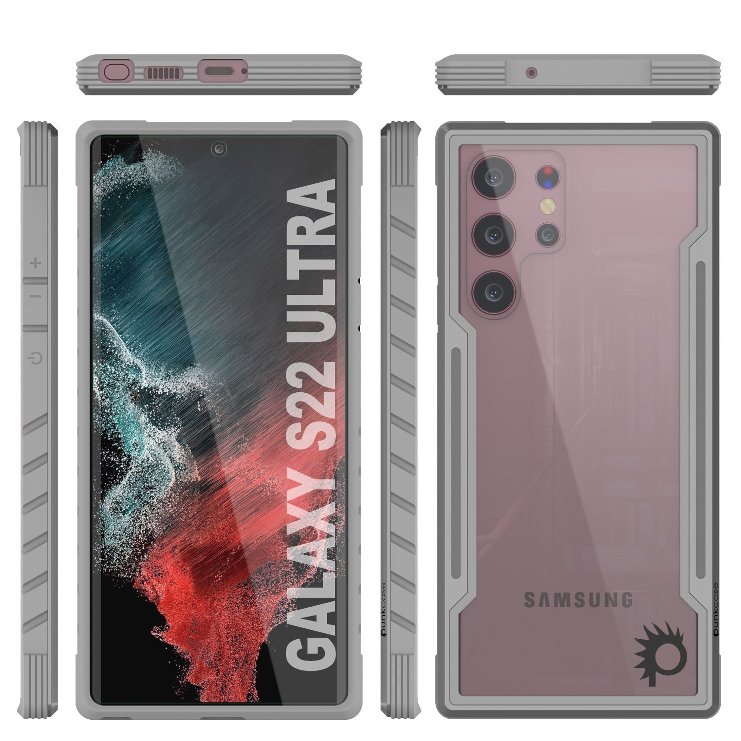 Capa protetora Punkcase S22 Ultra Ravenger de Grau Militar de Múltiplas Camadas [Cinza]
