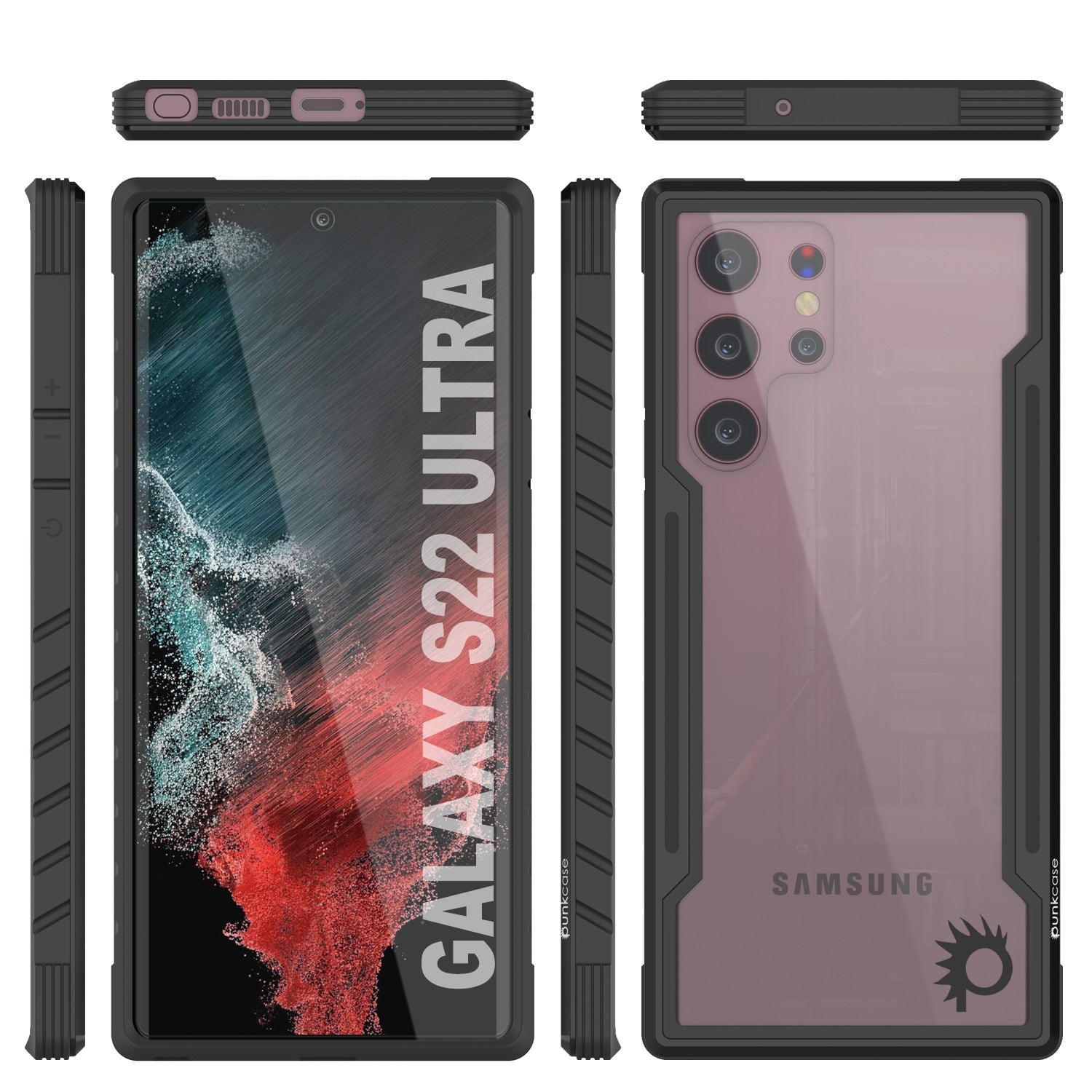 Capa protetora Punkcase S22 Ultra Ravenger de Grau Militar com Cobertura Multicamadas [Preto]