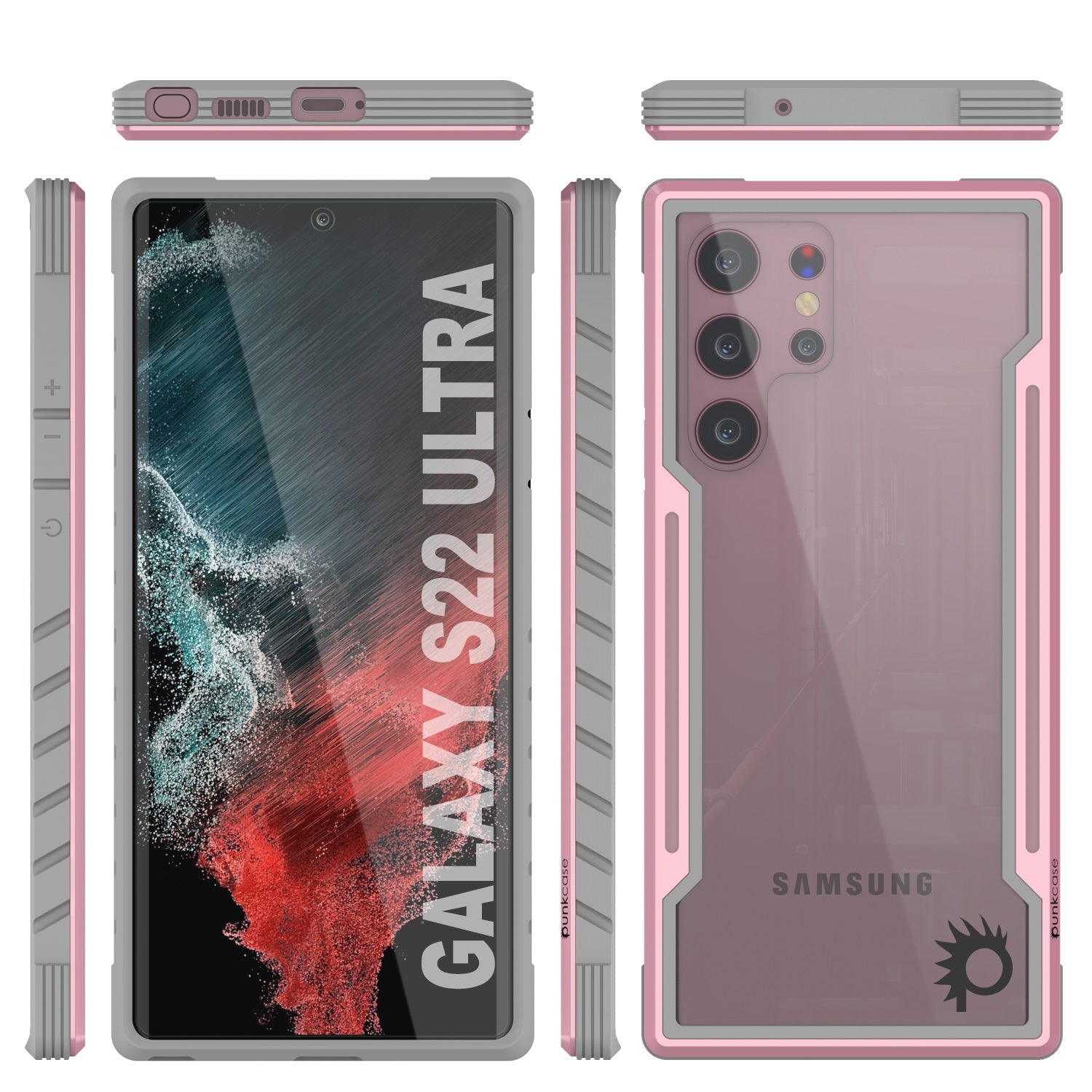 Capa protetora Punkcase S22 Ultra Ravenger de Grau Militar com Cobertura Multicamada [Ouro Rosa]