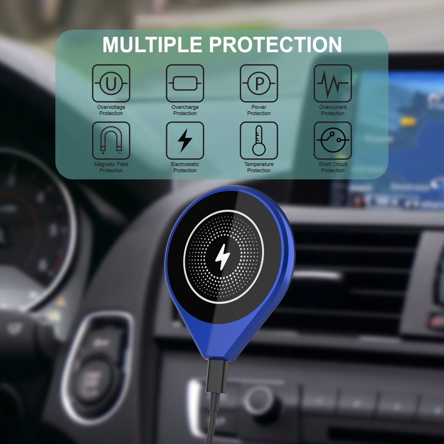 Carregador sem fio Punkcase [Série F8] Carregador universal rápido de 15W para suporte de ventilador de ar [Azul]