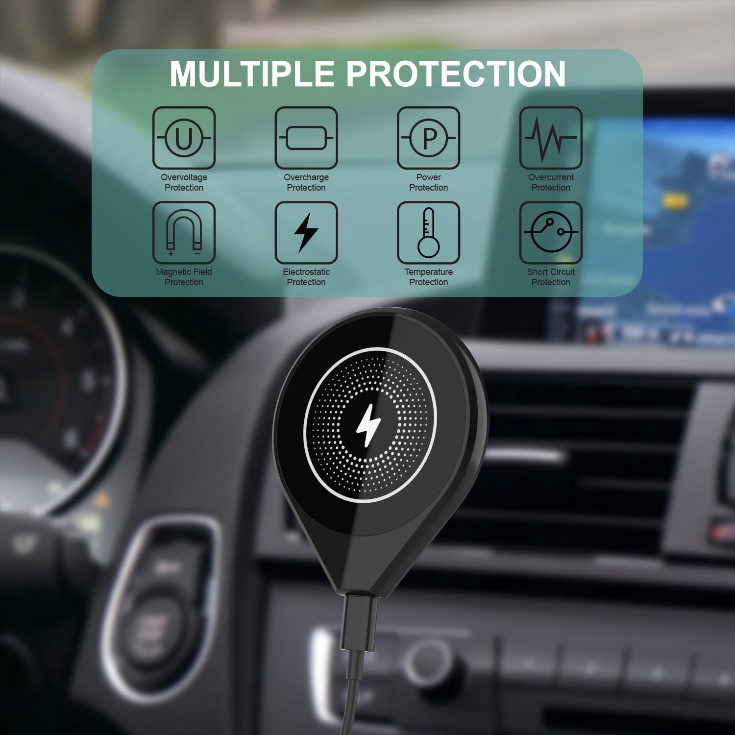 Carregador de carro sem fio Punkcase [Série F8] Carregador rápido universal de 15W para ventilação de ar [Preto]