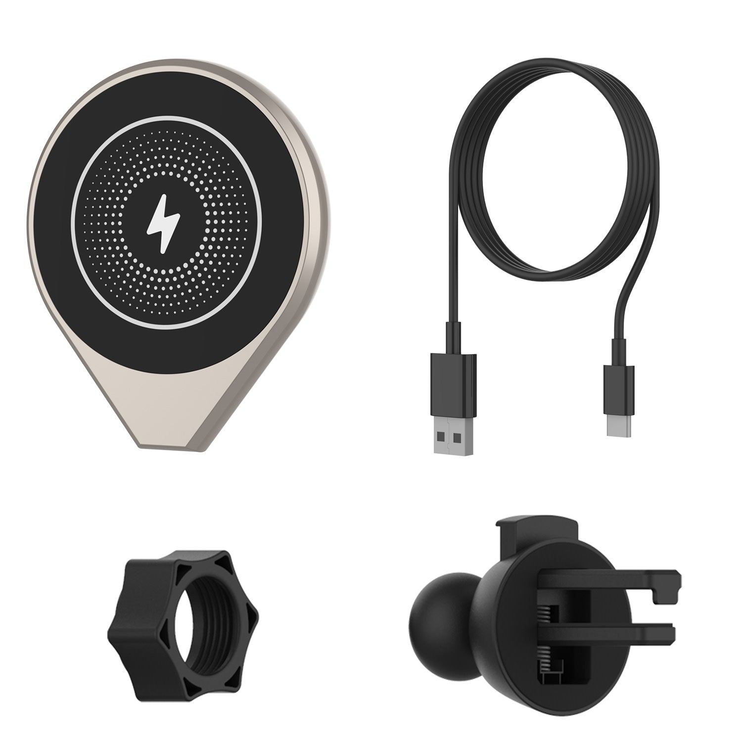 Carregador sem fio Punkcase [Série F8] Universal 15W Montagem de carregamento rápido para grade de ventilação [Dourado]