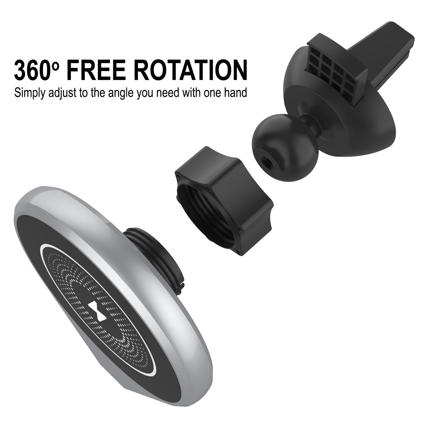 Carregador sem fio Punkcase [Série F8] Universal 15W Carregador Rápido para Suporte de Ventilação de Ar [Prata]
